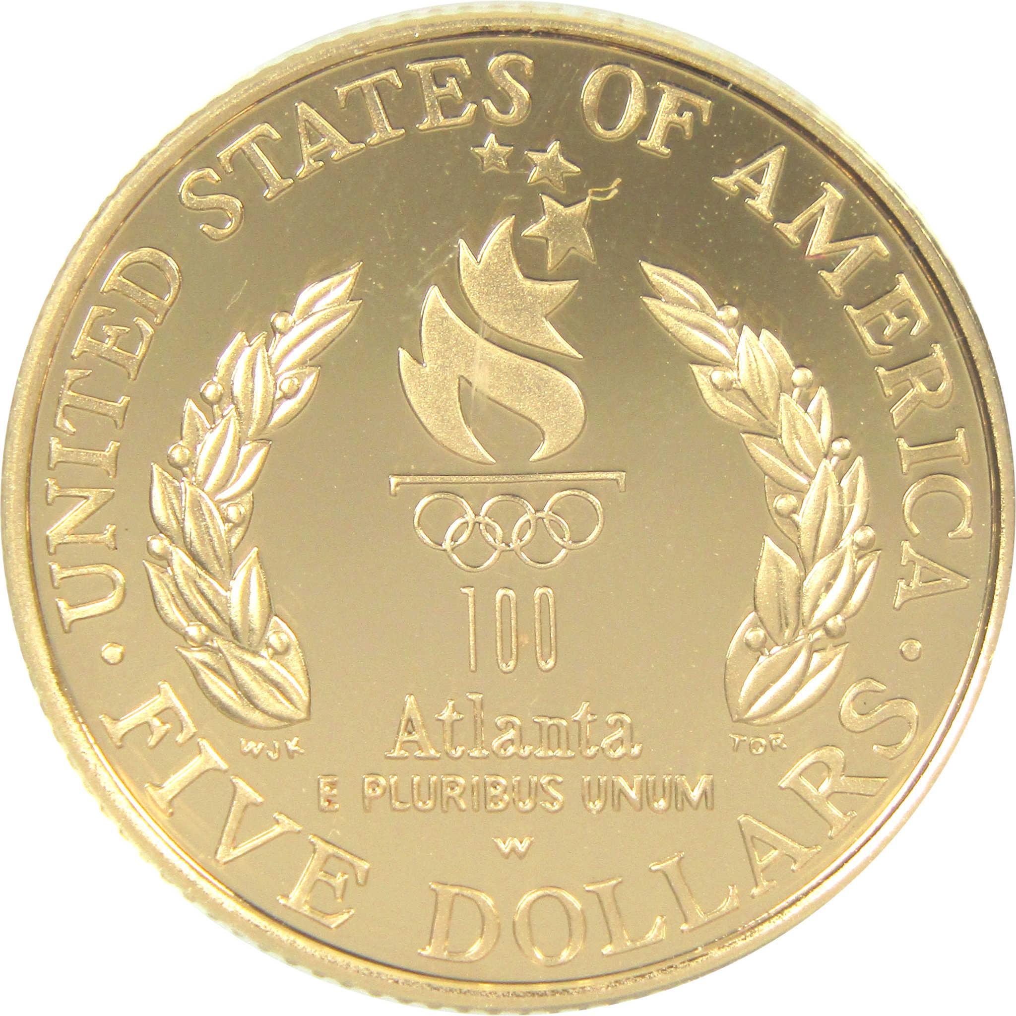 1996 W Atlanta Olympic Games Cauldron Commemorative Gold Proof $5 Coin
