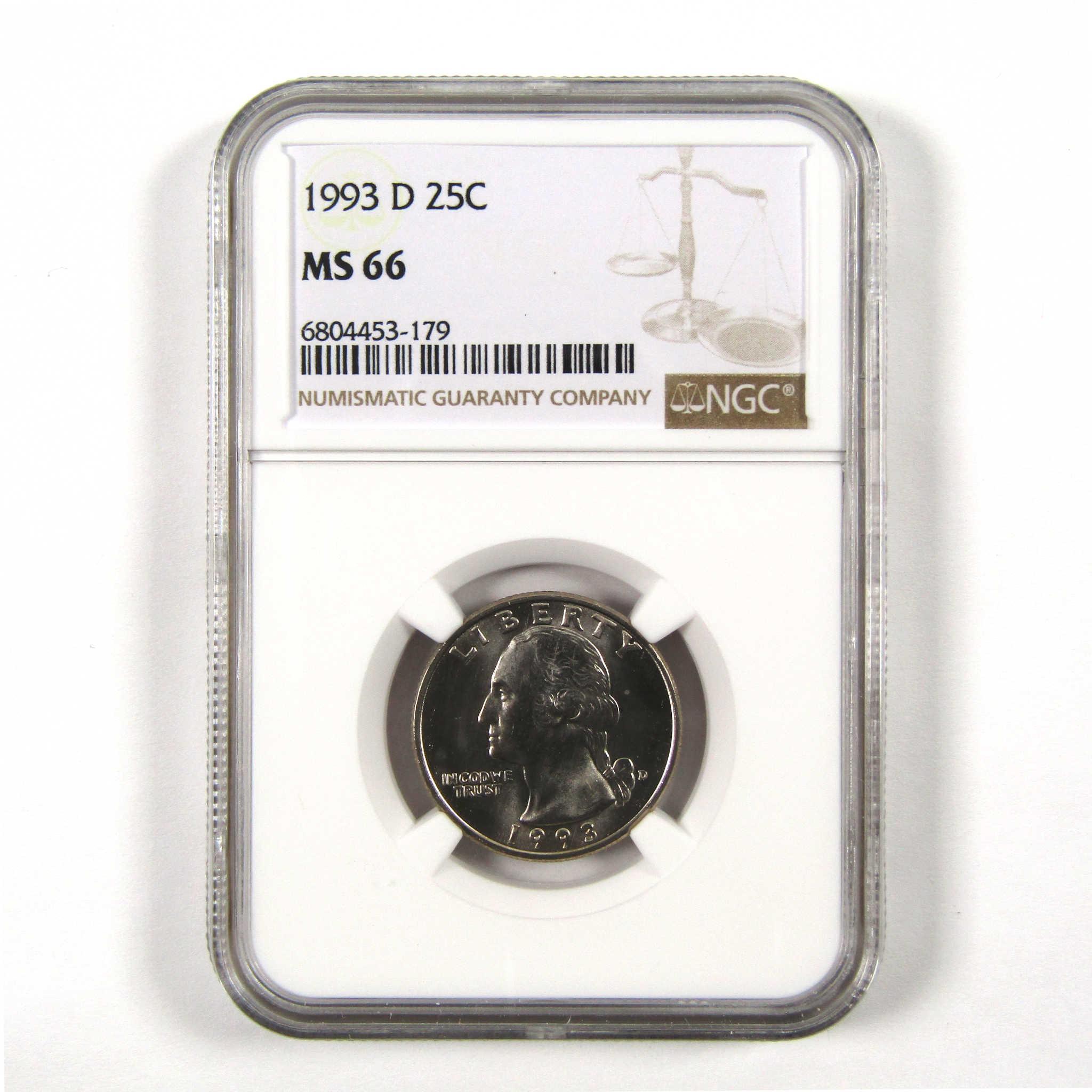 1993 D Washington Quarter MS 66 NGC Clad 25c Uncirculated SKU:I9523