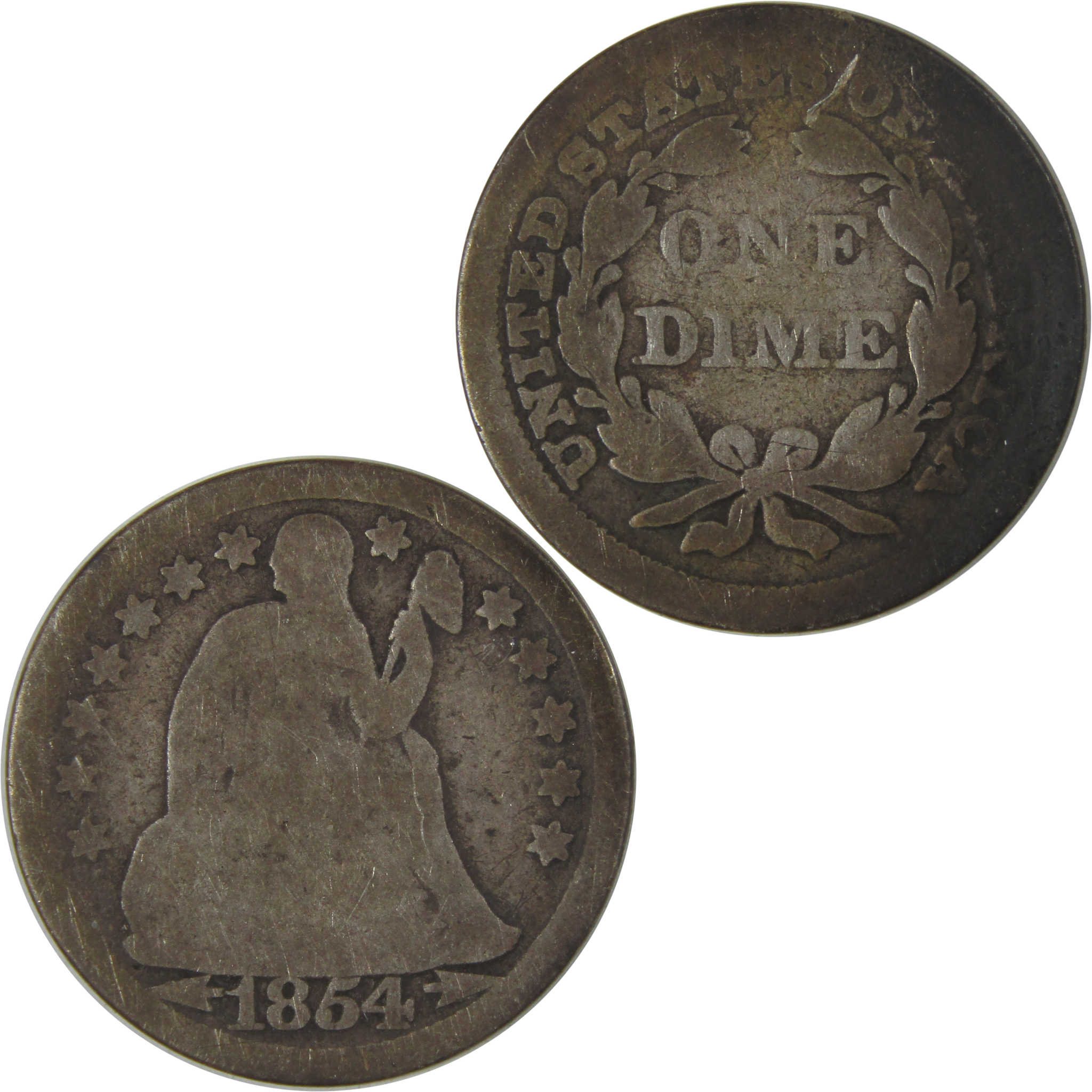 1854 Seated Liberty Dime G Good Silver 10c Coin SKU:I22752