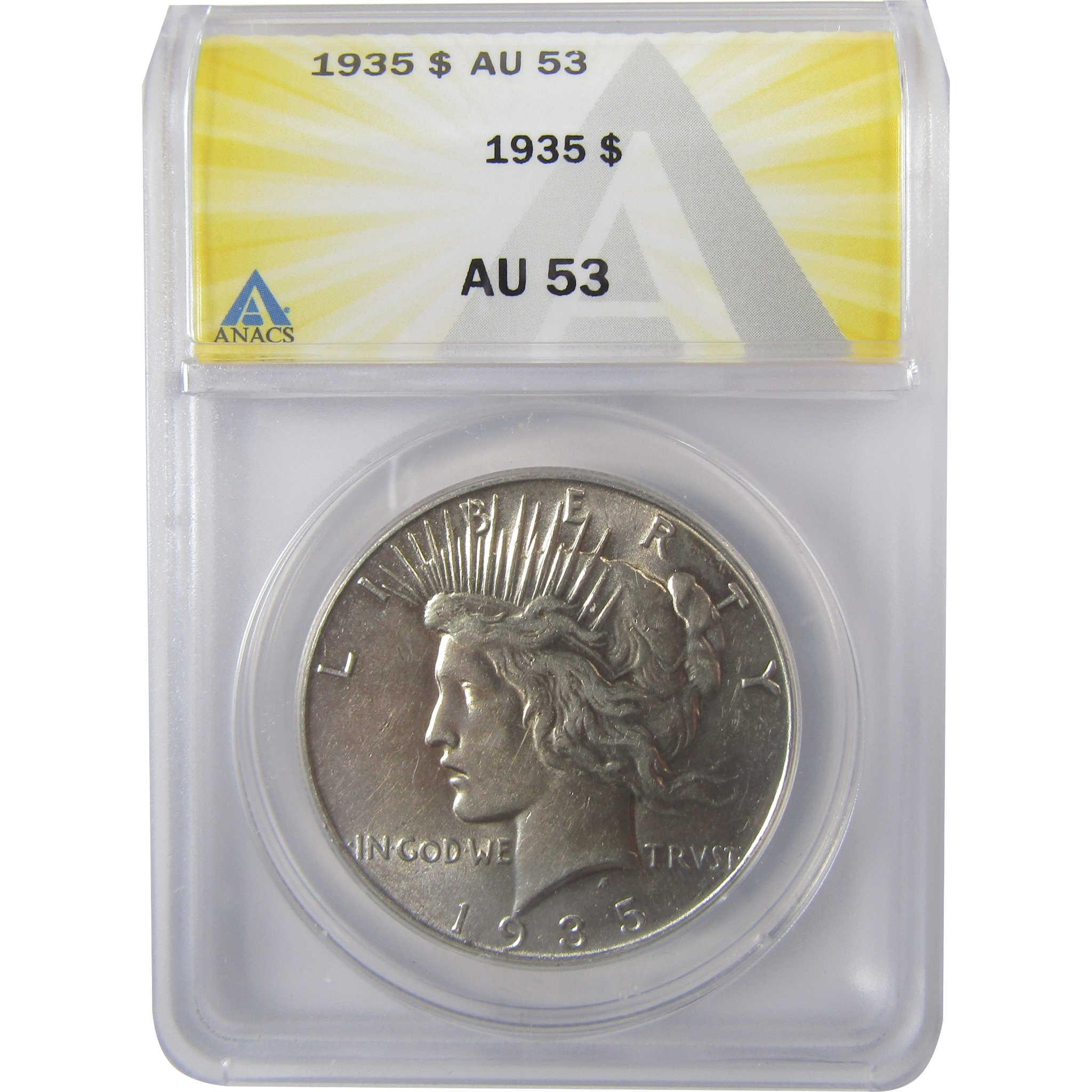 1935 Peace Silver Dollar AU 53 ANACS $1 Coin SKU:I25670