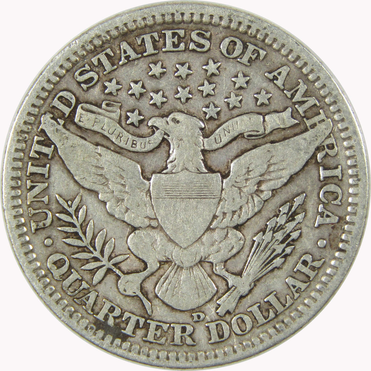 1909 D Barber Silver Quarter F Fine 25c Coin Collectible