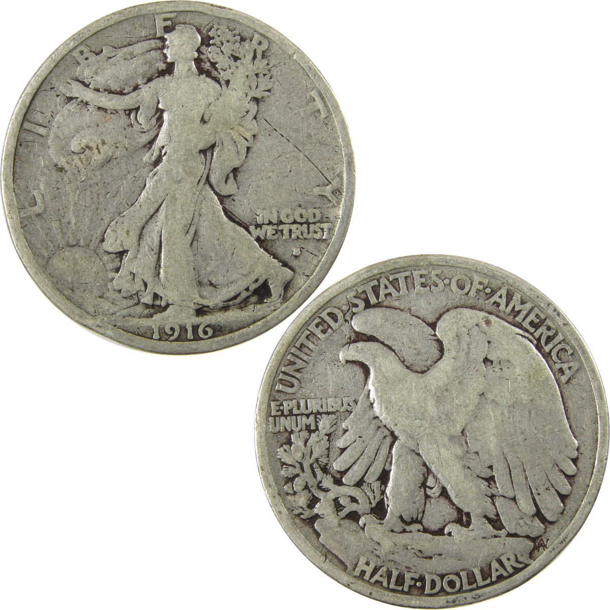 1916 S Liberty Walking Silver 50c VG Very Good Details SKU:I29021