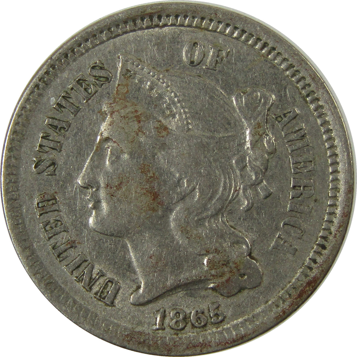 1865 Nickel Three Cent Piece XF EF Extremely Fine Details SKU:I28508