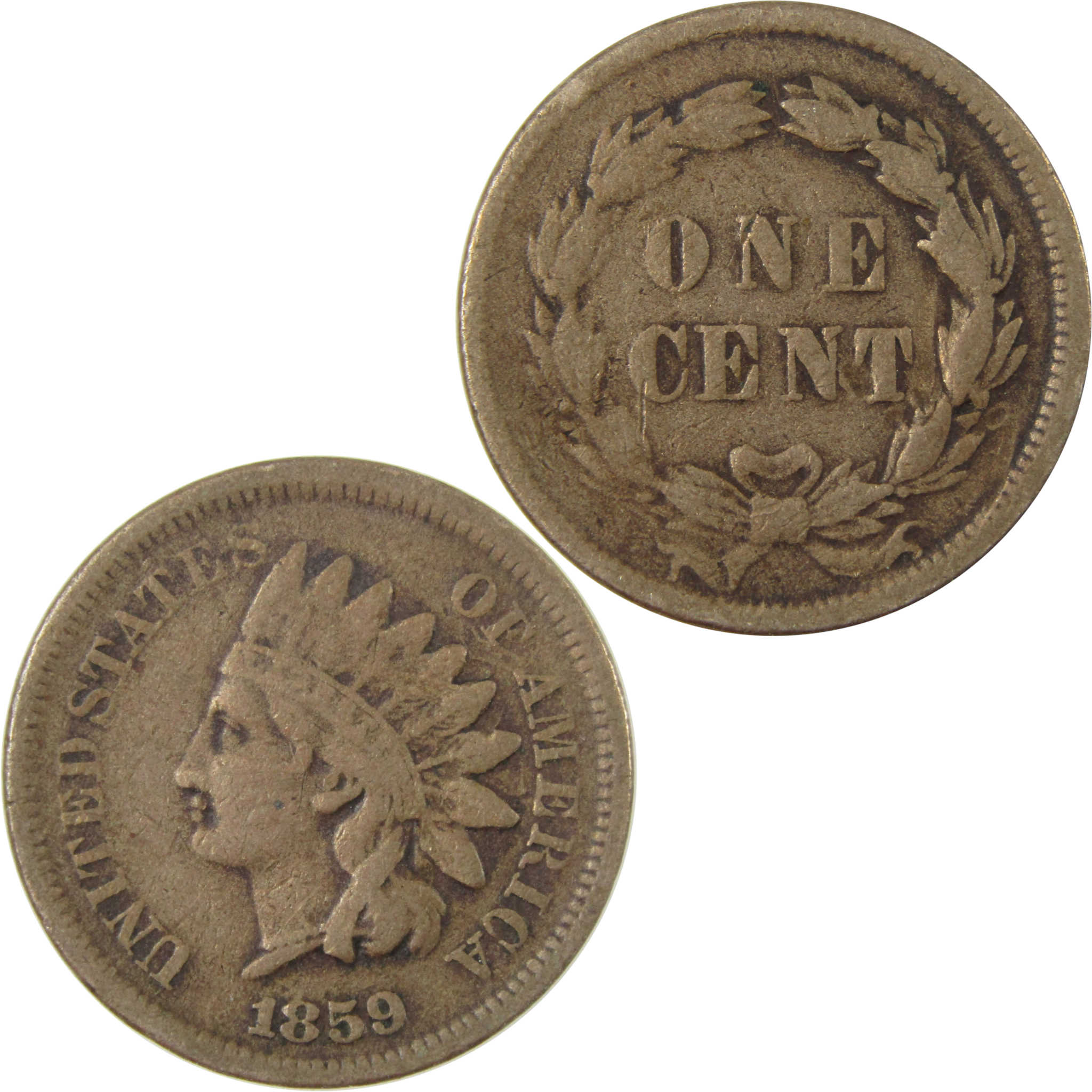 1859 Indian Head Cent F Fine Penny 1c Coin Collectible SKU:CP1261
