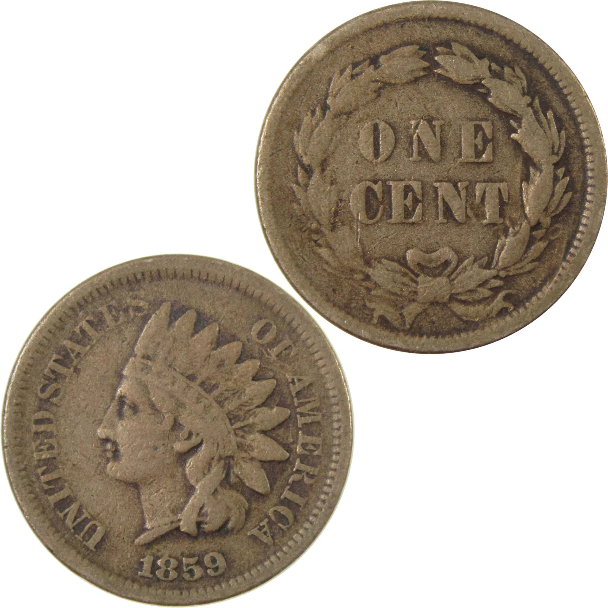 1859 Indian Head Cent F Fine Penny 1c Coin Collectible SKU:CP1261