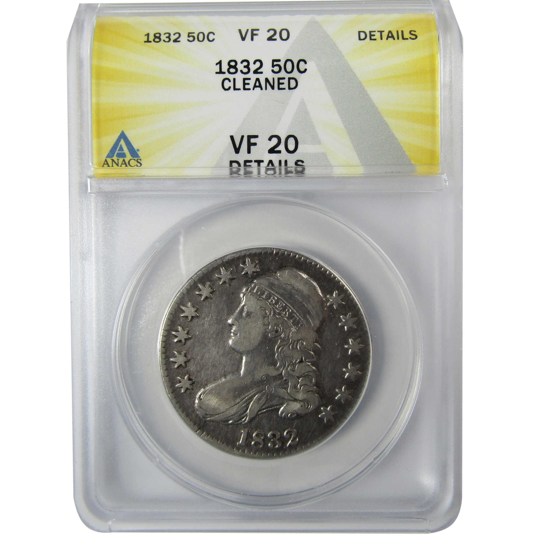 1832 Small Letters Capped Bust 50c VF 20 Details ANACS SKU:CP782