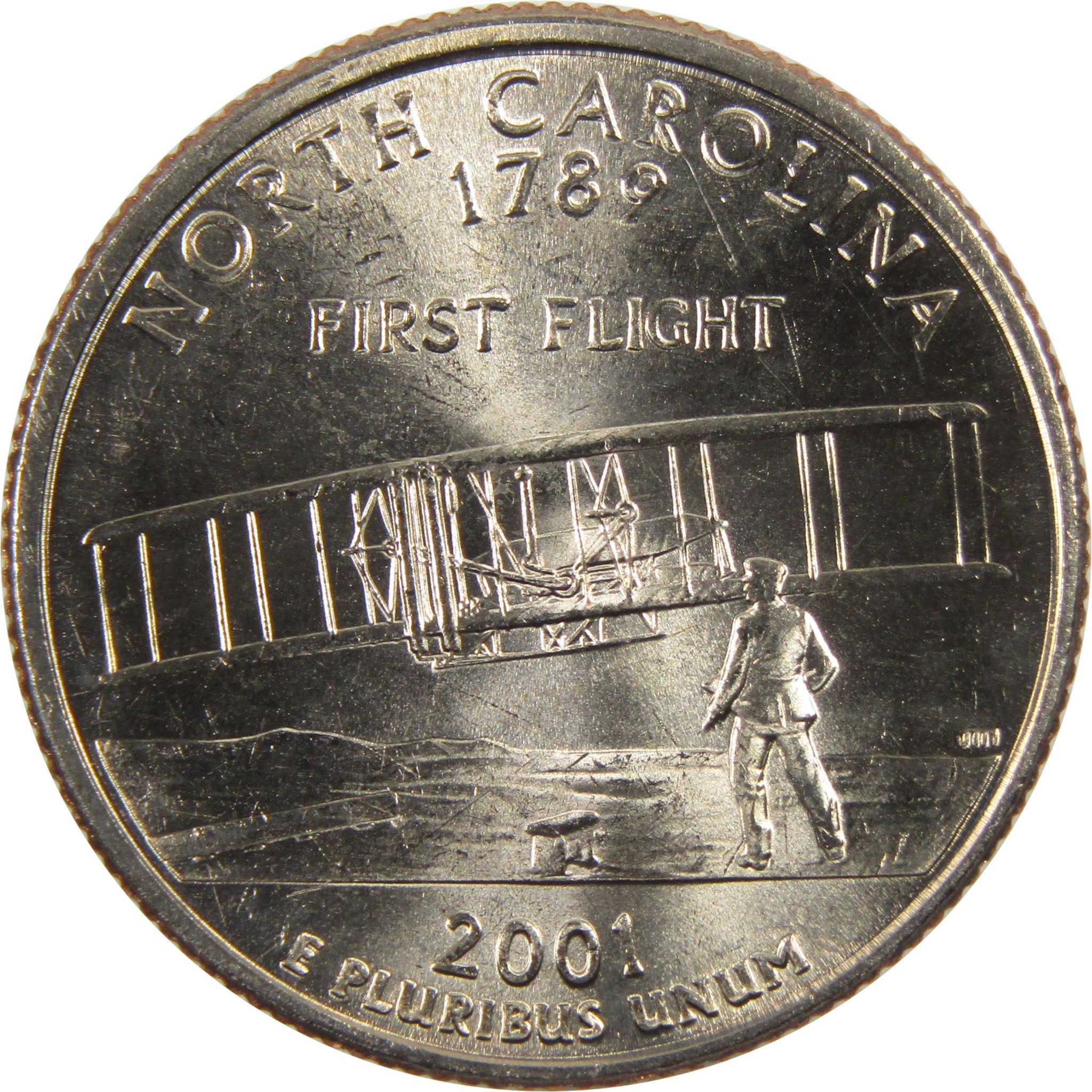 2001 P North Carolina State Quarter BU Uncirculated Clad 25c Coin