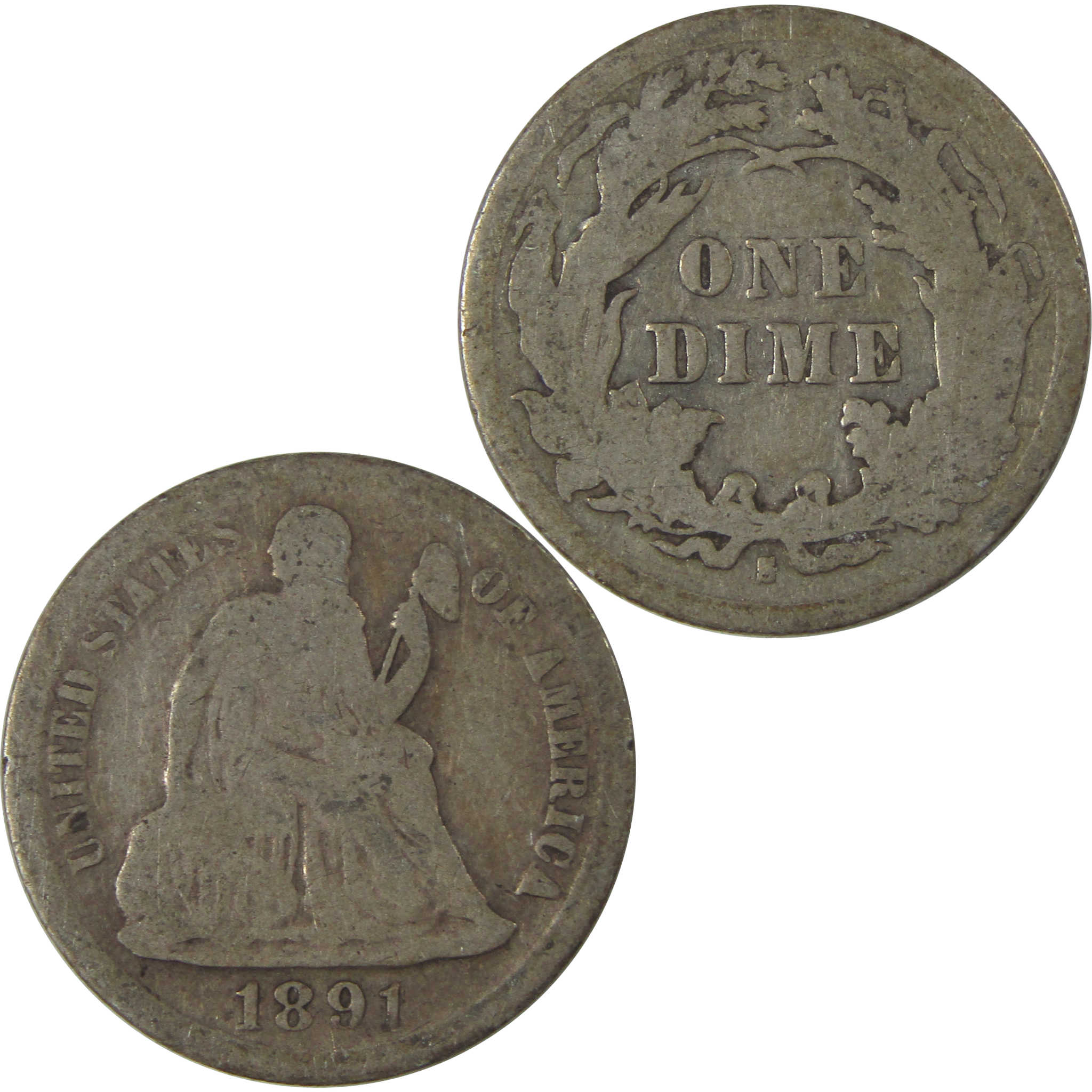 1891 S Seated Liberty Dime AG About Good Silver 10c Coin SKU:I21102