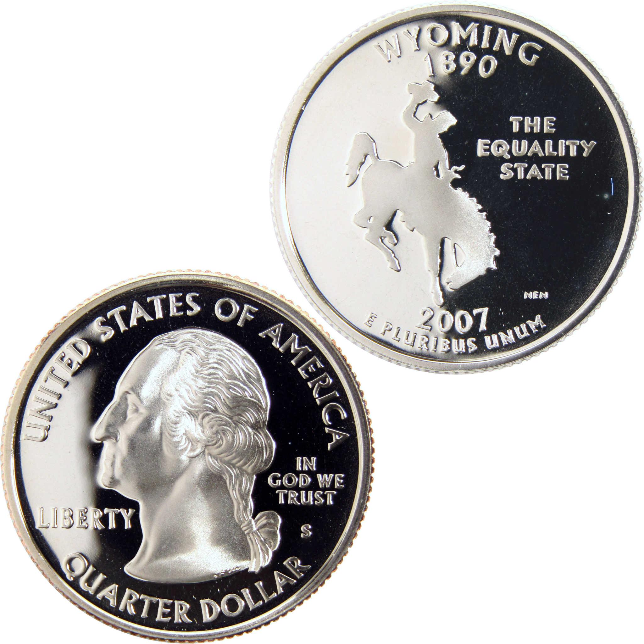 2007 Wyoming state quarter, collectible coin featuring bucking horse and George Washington