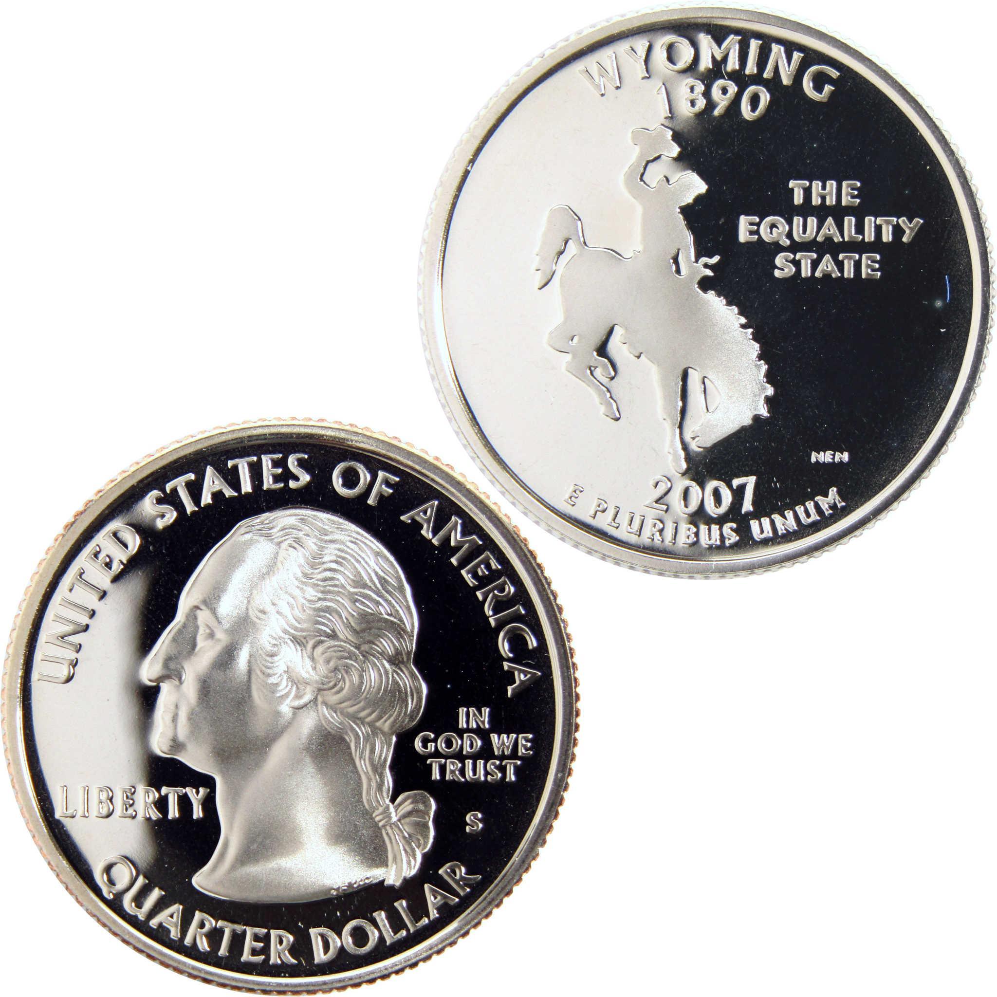 2007 Wyoming state quarter, collectible coin featuring bucking horse and George Washington
