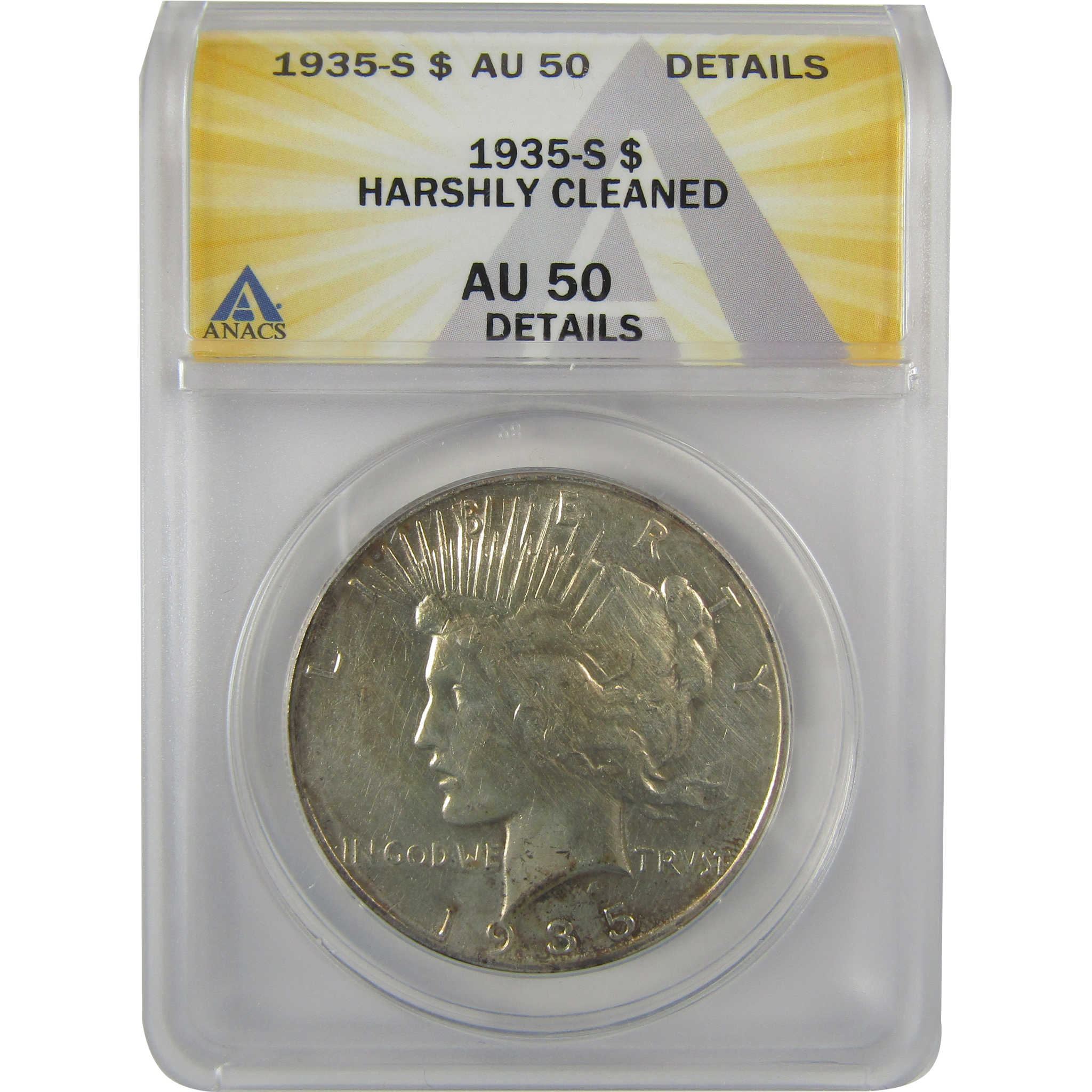 1935 S Peace Dollar AU 50 Details ANACS Silver $1 Coin SKU:I21628