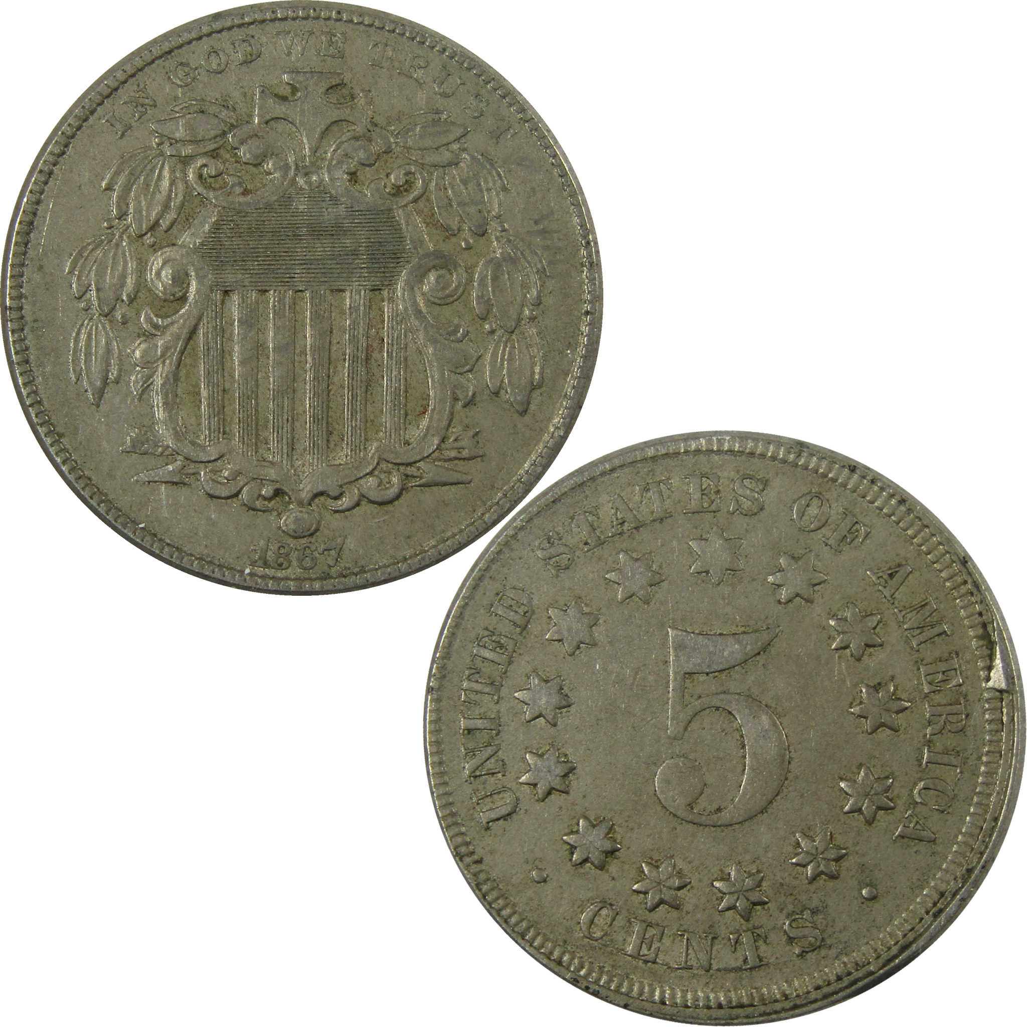 1867 No Rays Shield Nickel XF EF Extremely Fine Details SKU:I27865