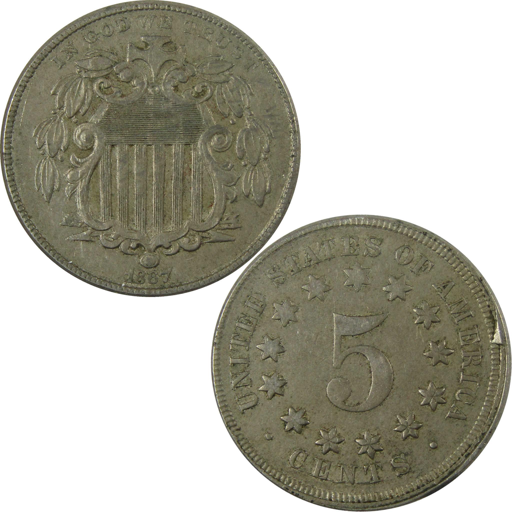 1867 No Rays Shield Nickel XF EF Extremely Fine Details SKU:I27865
