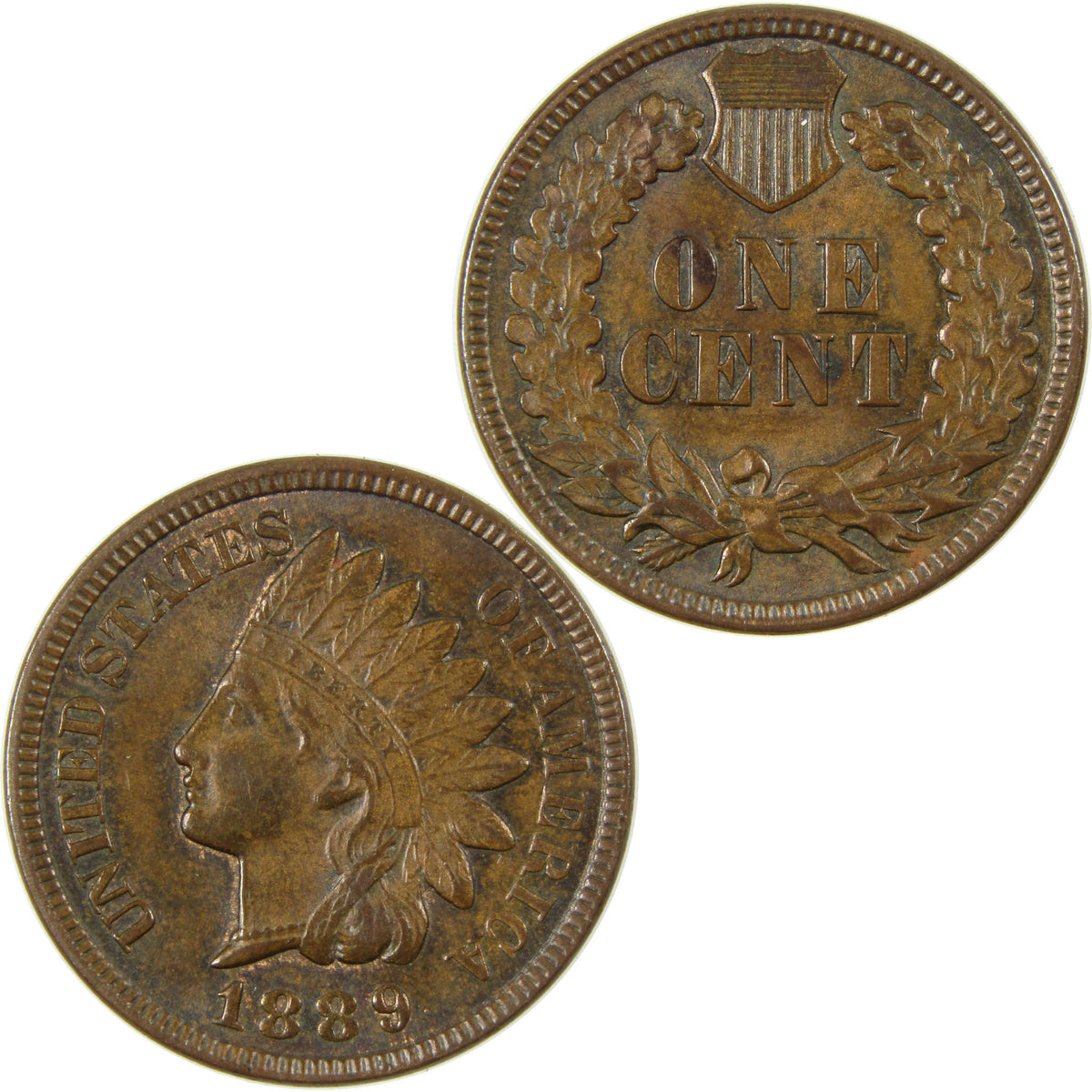 1889 Indian Head Cent CH AU Choice About Uncirculated Penny 1c Coin
