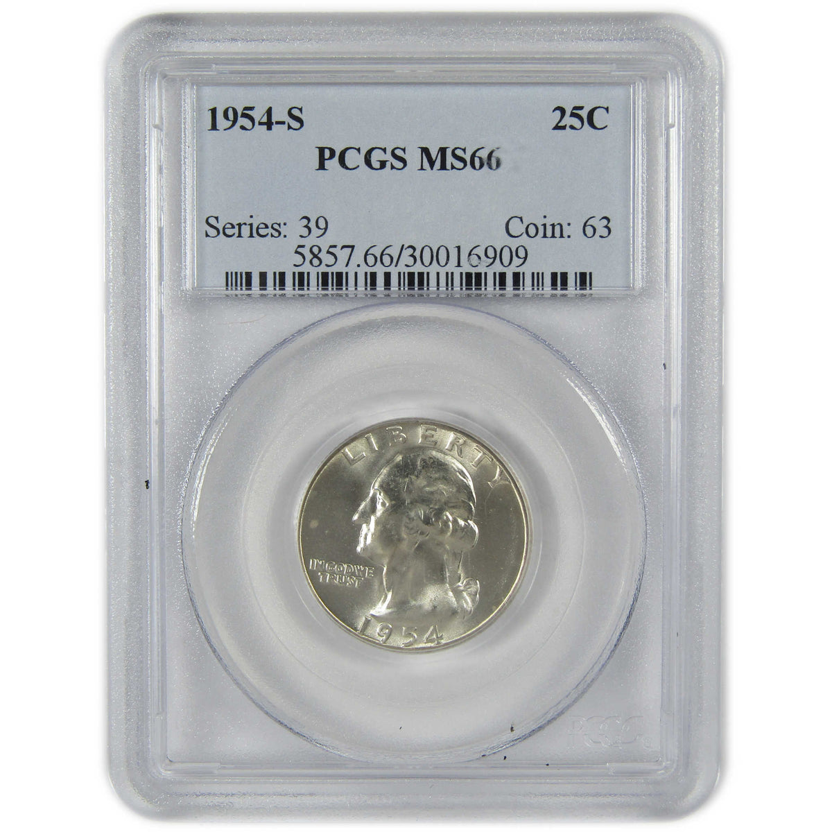 1954 S Washington Silver Quarter MS 66 PCGS 25c Coin SKU:I28808