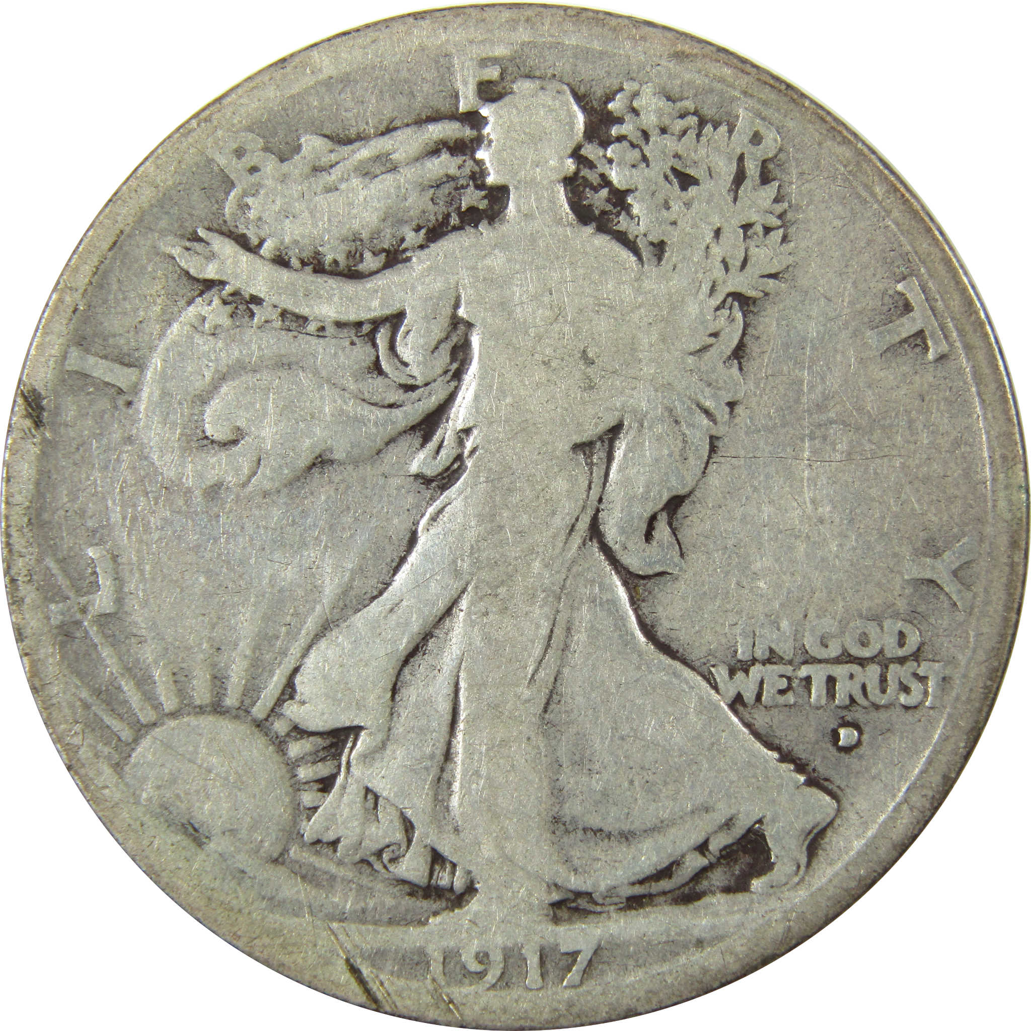 1917 D Obverse Liberty Walking Silver Half Dollar G Good SKU:CP1427