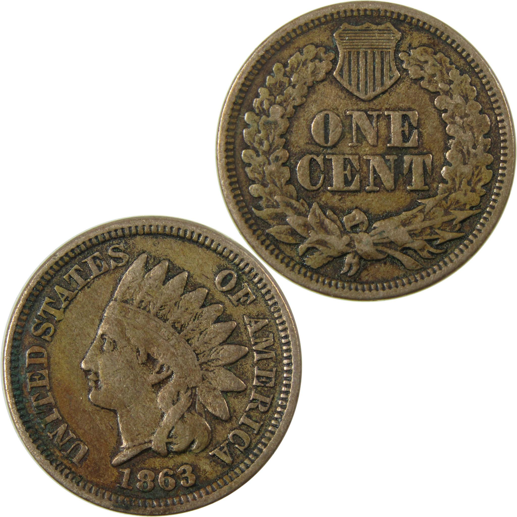 1863 Indian Head Cent VF Very Fine Penny 1c Coin SKU:CP1327