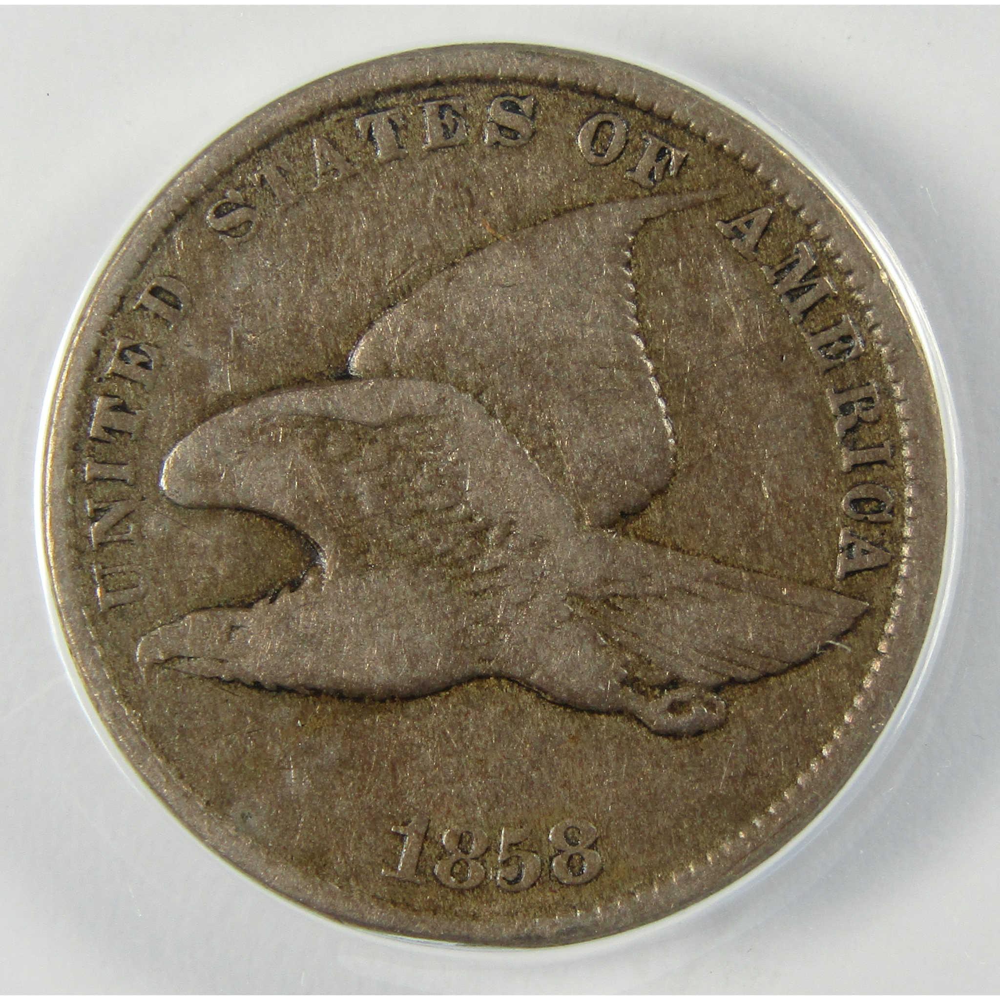 1858 Small Letters Flying Eagle Cent F 12 ANACS Penny SKU:I25567