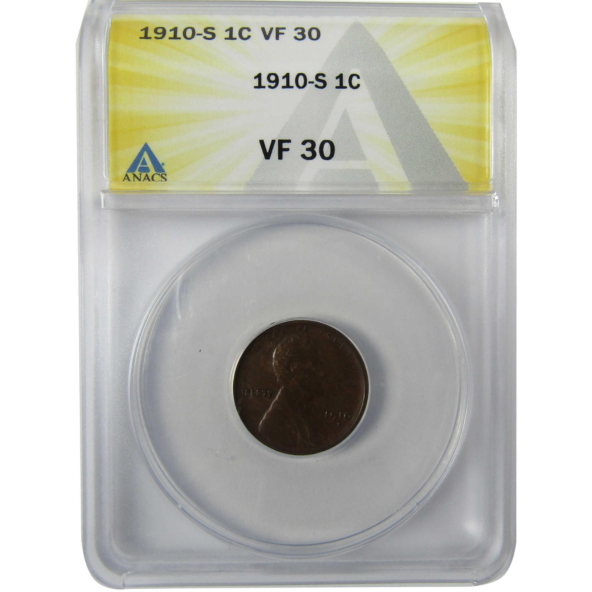 1910 S Lincoln Wheat Cent VF 30 ANACS Penny 1c Coin SKU:I27945