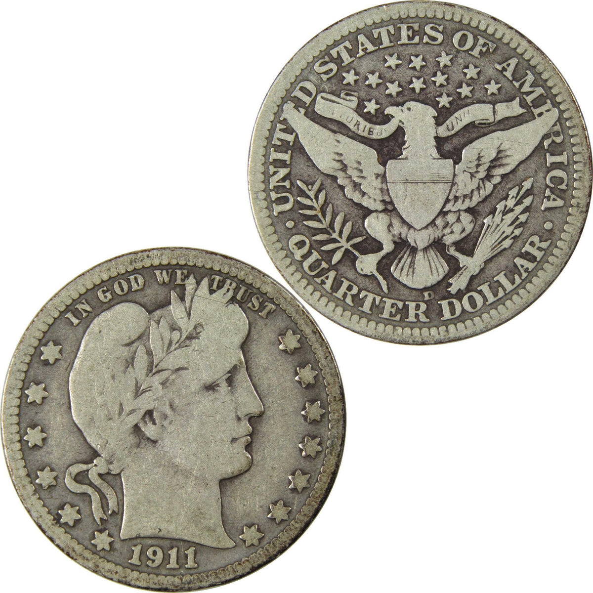 1911 D Barber Silver Quarter VG Very Good 25c Coin Collectible