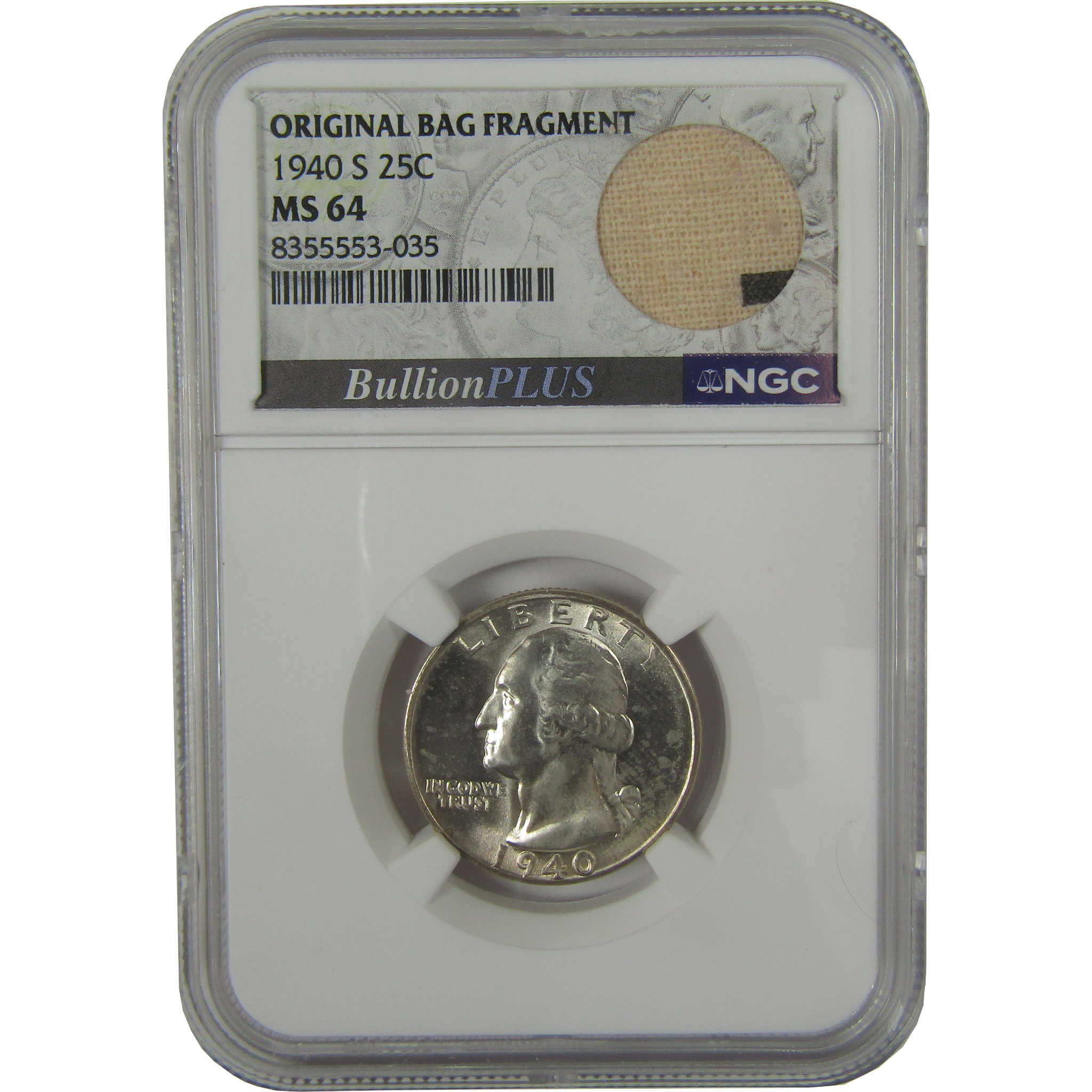 1940 S Washington Quarter MS 64 NGC Original Bag Fragment SKU:I22609