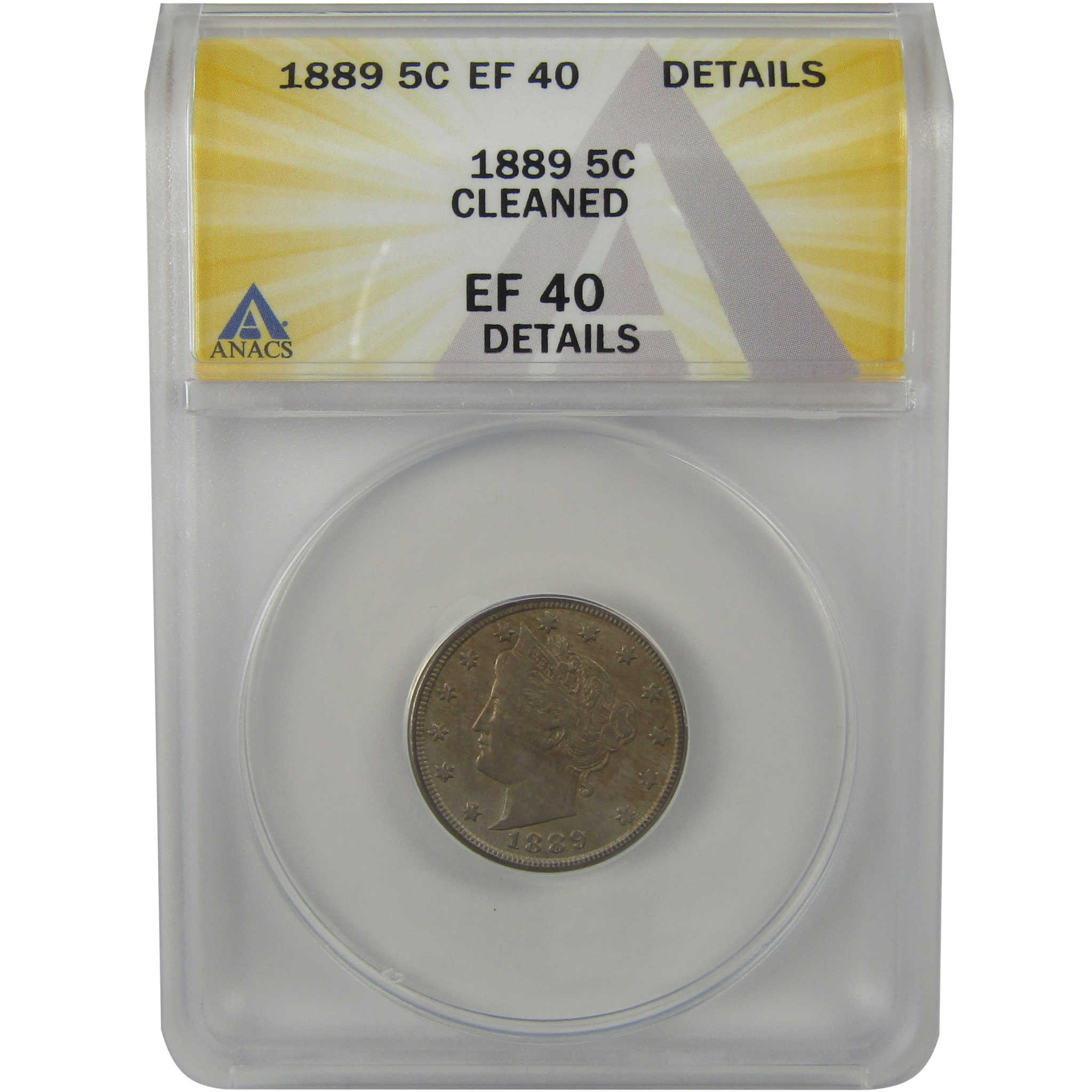 1889 Liberty Head V Nickel EF 40 Details ANACS 5c Coin SKU:I22315
