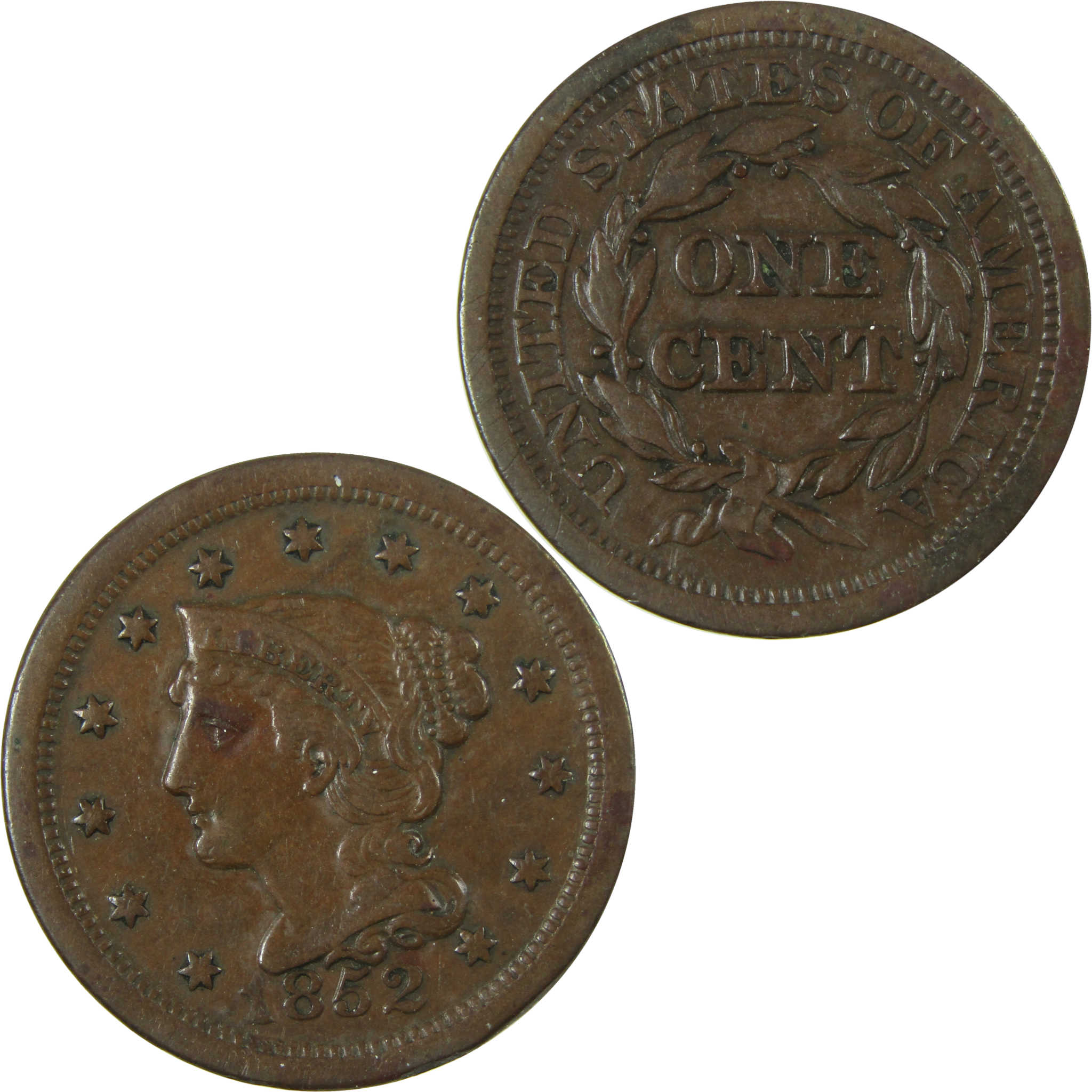 1852 Braided Hair Copper Large Cent XF EF Extremely Fine SKU:I27863