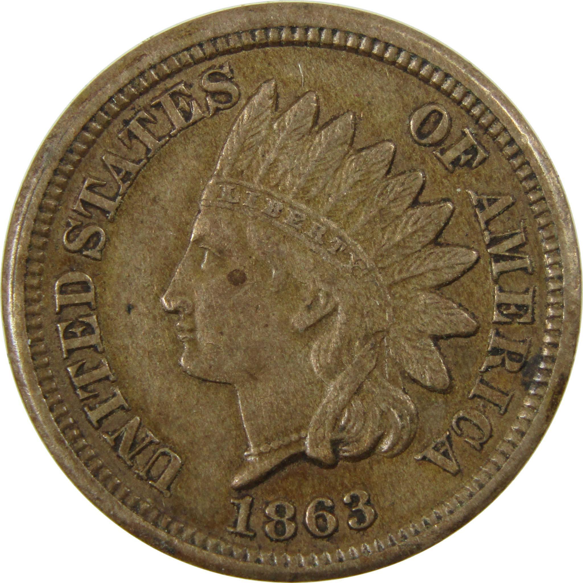 1863 Indian Head Cent XF EF Extremely Fine Penny 1c Coin SKU:CP1136