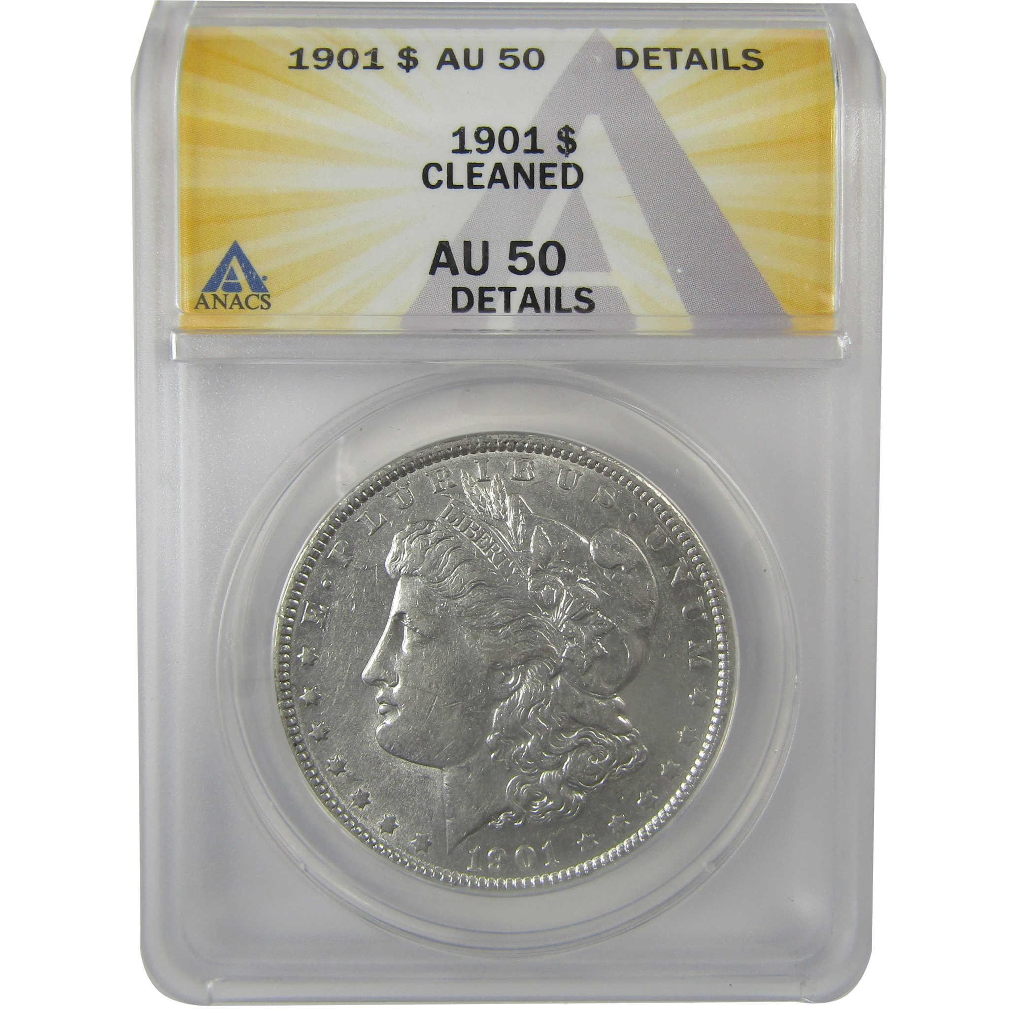 1901 Morgan Dollar AU 50 Details ANACS Silver $1 Coin SKU:I21282 - Morgan coin - Morgan silver dollar - Morgan silver dollar for sale - Profile Coins & Collectibles