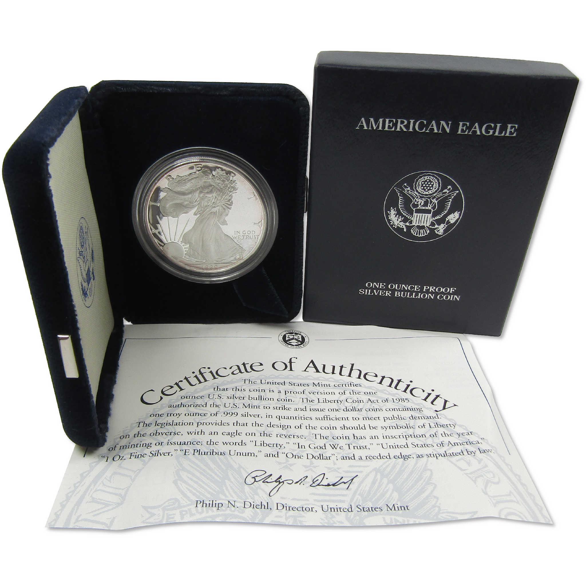 1999 P American Silver Eagle Choice Proof Bullion $1 Coin OGP COA