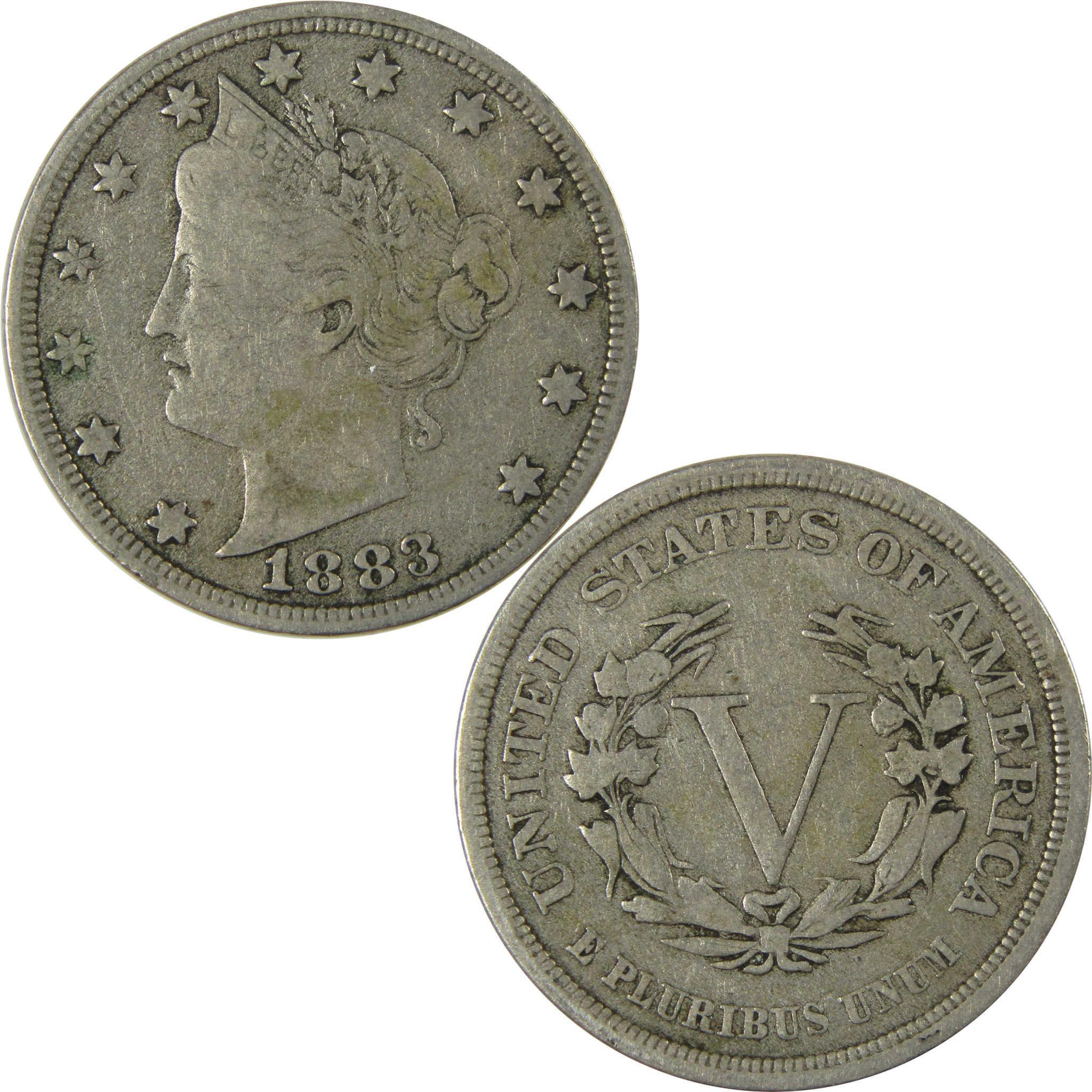 1883 No Cents Liberty Head V Nickel F Fine 5c Coin SKU:I26494