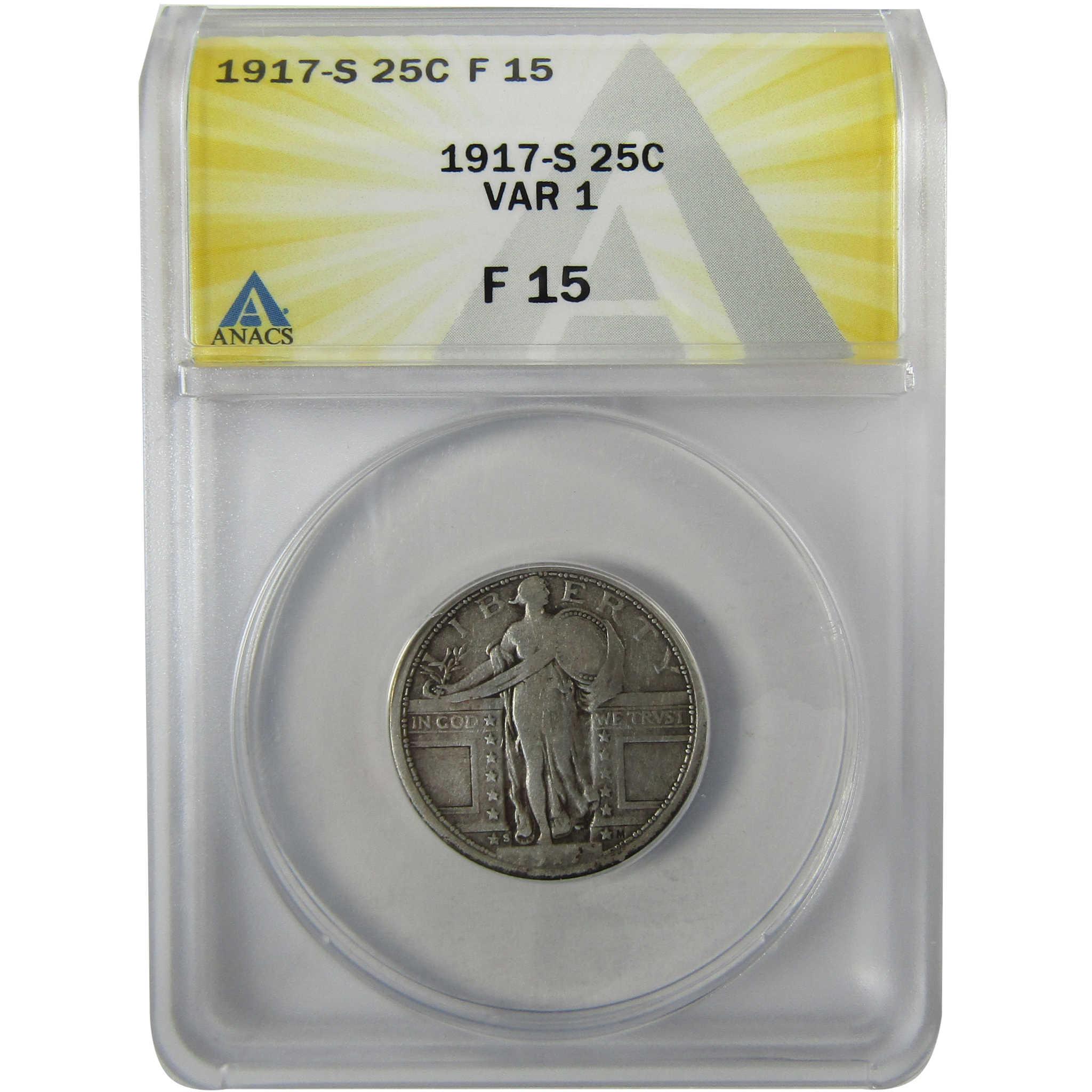 1917 S Type 1 Standing Liberty Silver Quarter F 15 ANACS SKU:I28000