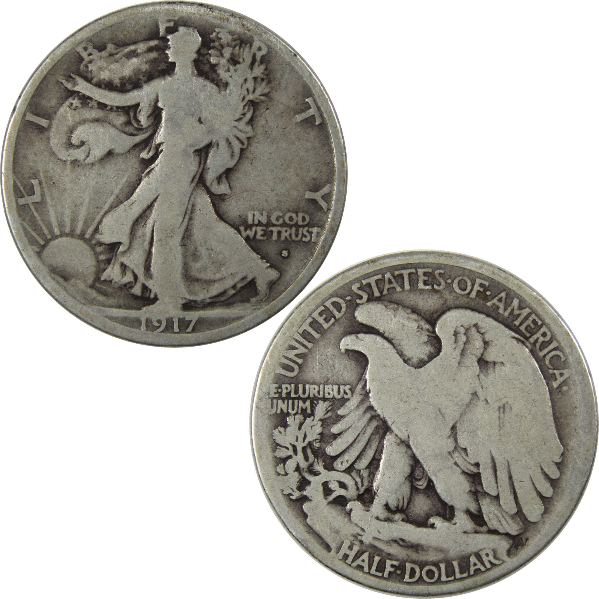 1917 S Obverse Liberty Walking Half Dollar G Good Silver SKU:I23715