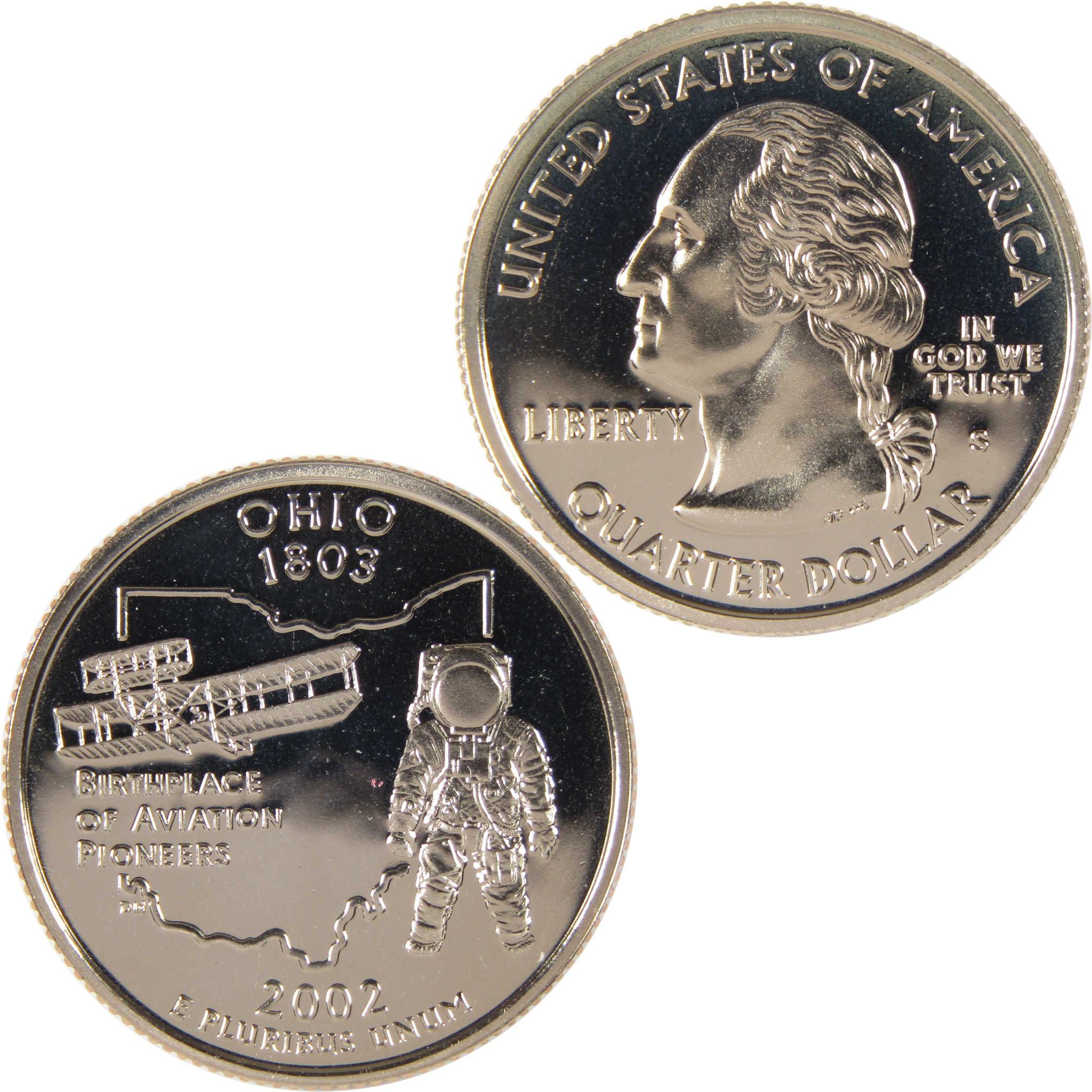 2002 Ohio state quarter collectible coin featuring aviation design and astronaut