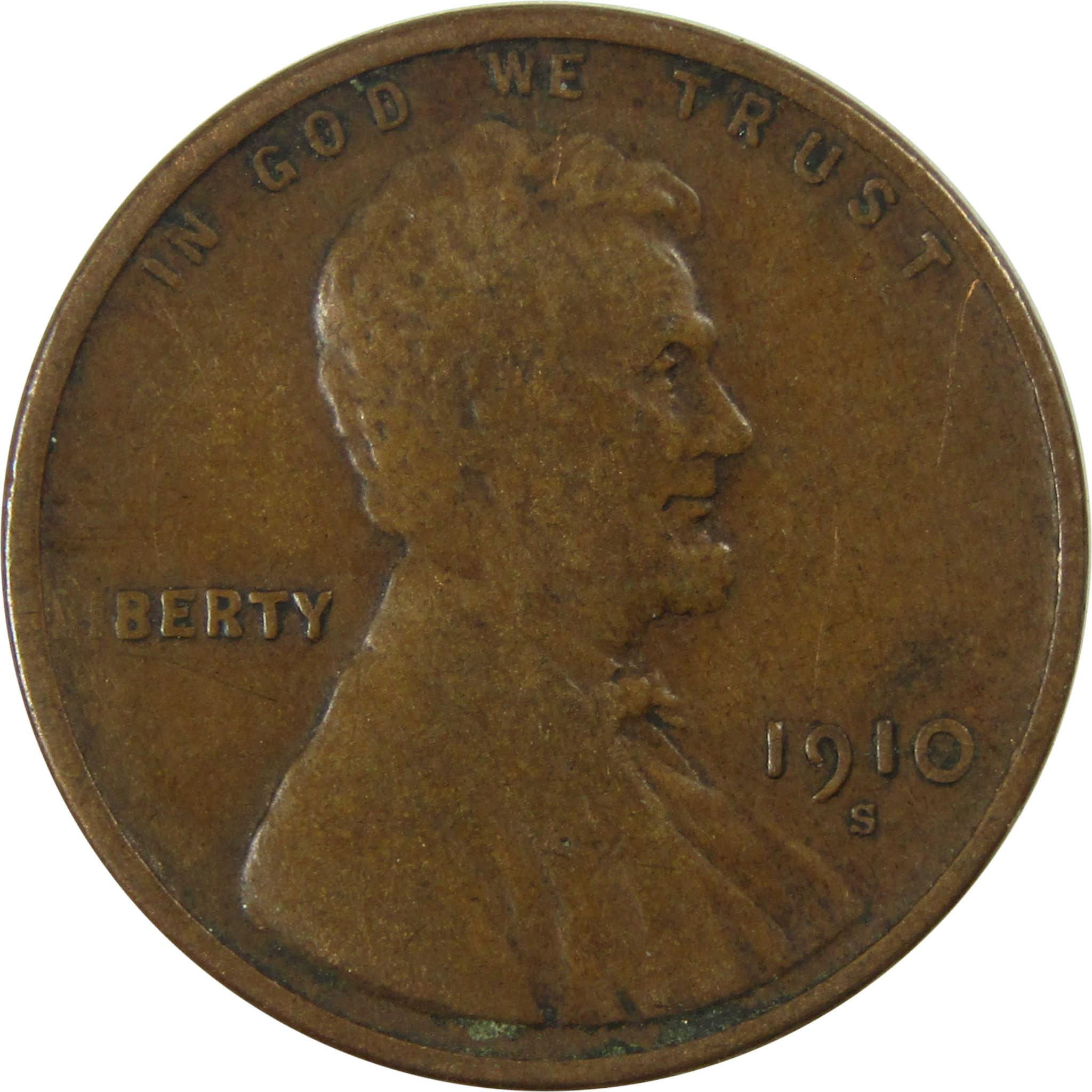 1910 S Lincoln Wheat Cent VF Very Fine Penny 1c Coin SKU:I25268