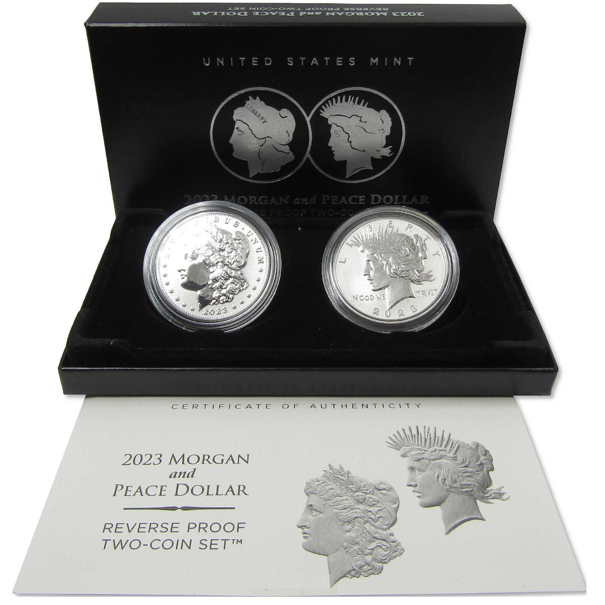 2023 Morgan and Peace Dollar Reverse Proof Two-Coin Set OGP COA