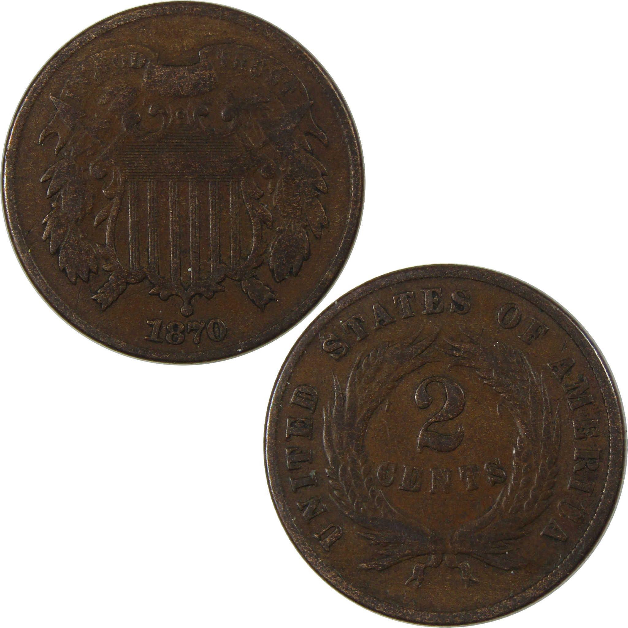 1870 Two Cent Piece F Fine 2c Coin Collectible SKU:I23469