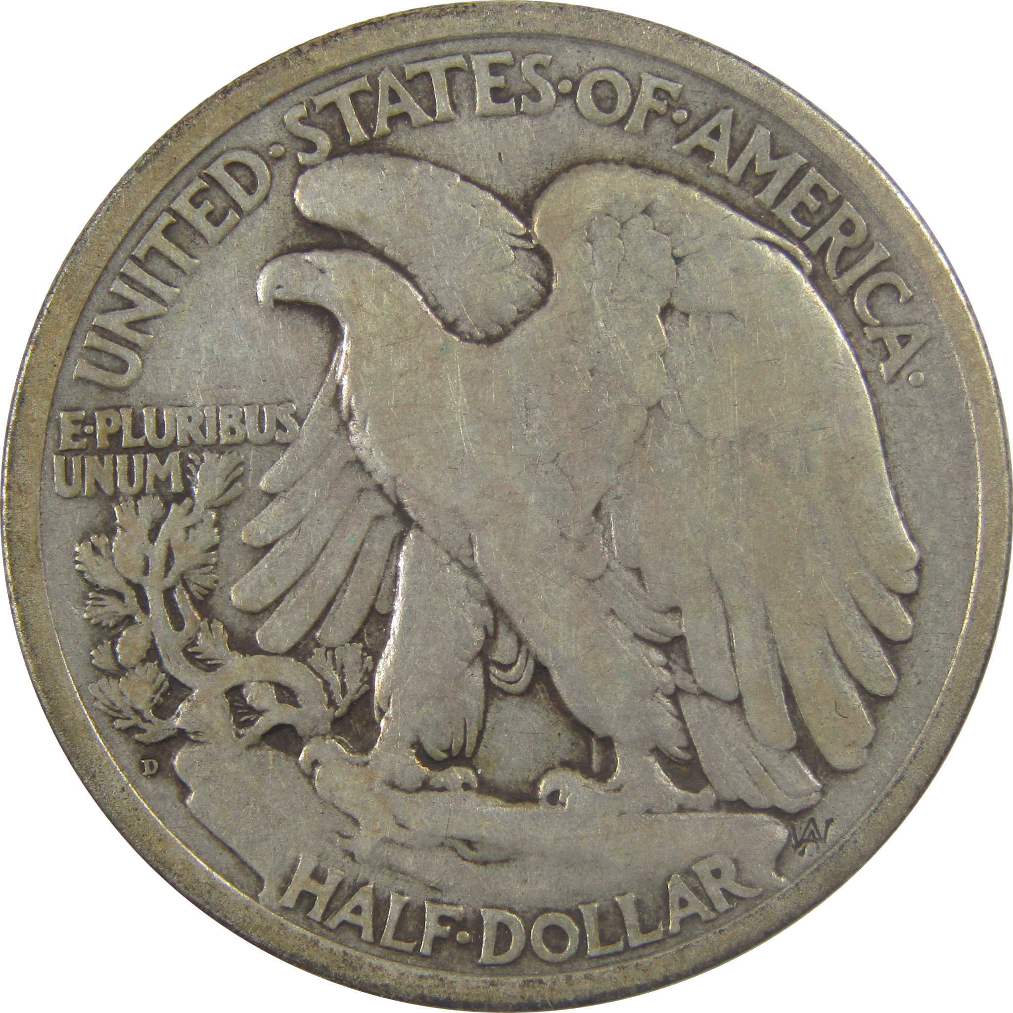 1919 D Liberty Walking Silver Half Dollar F Fine 50c Coin SKU:I24609