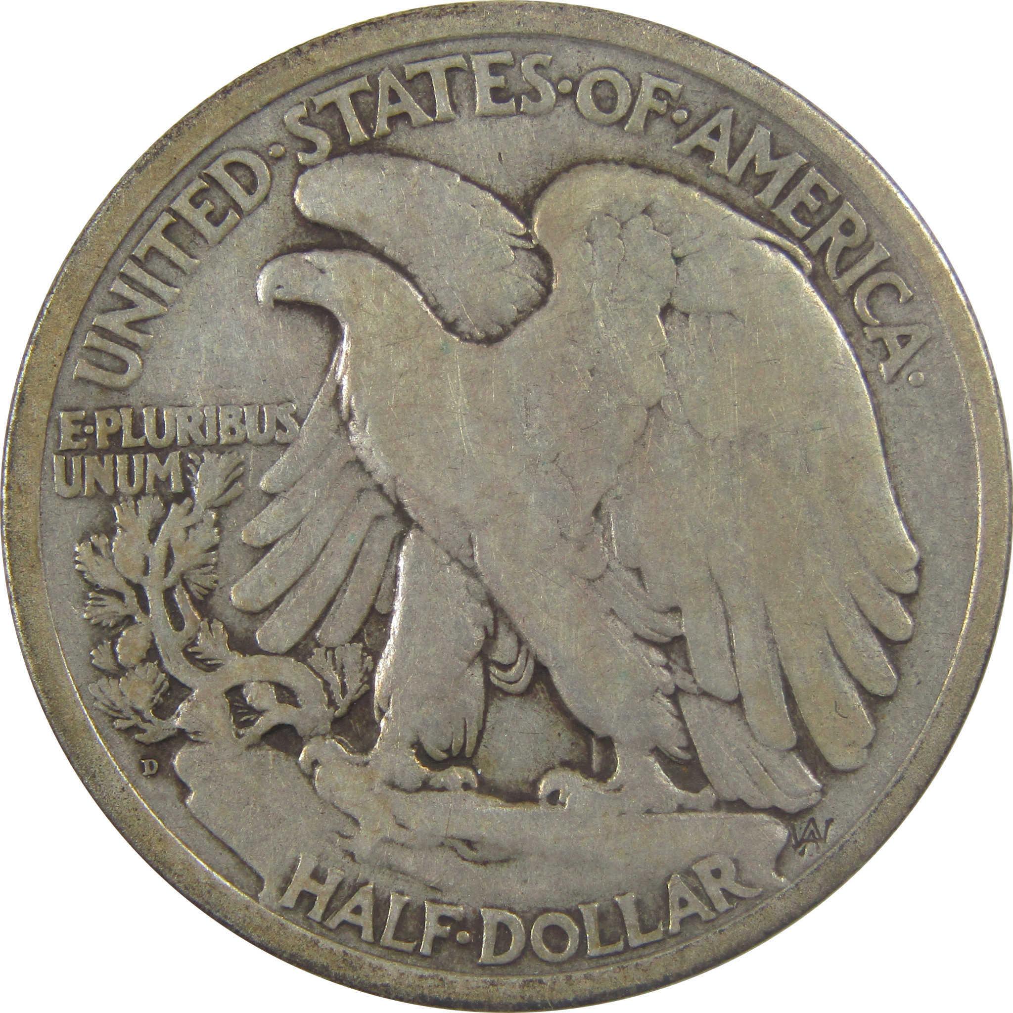 1919 D Liberty Walking Silver Half Dollar F Fine 50c Coin SKU:I24609