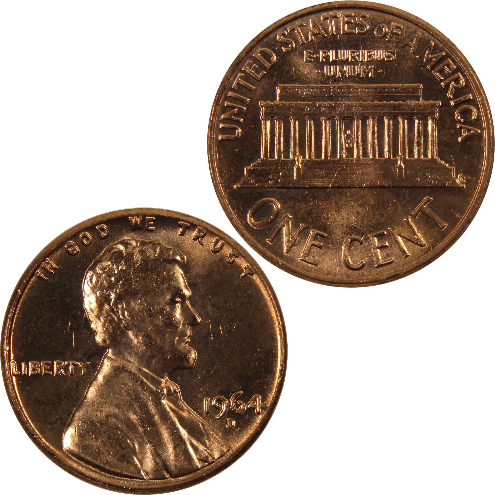 1964 D Lincoln Memorial Cent BU Uncirculated Penny 1c Coin