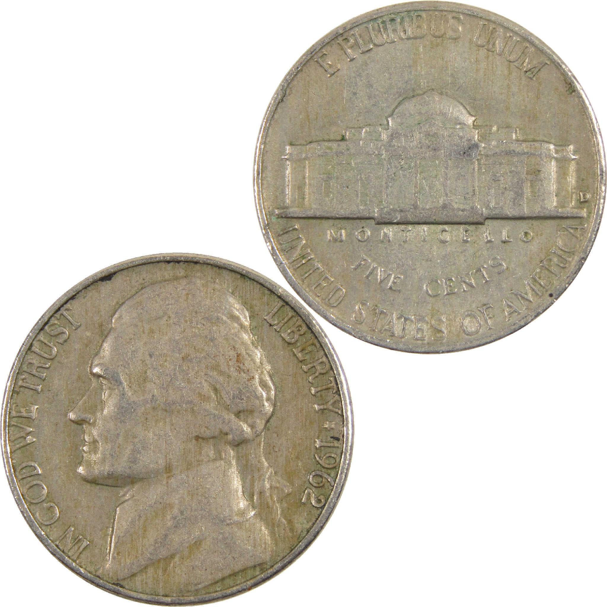 1962 D Jefferson Nickel Circulated 5c Coin Collectible