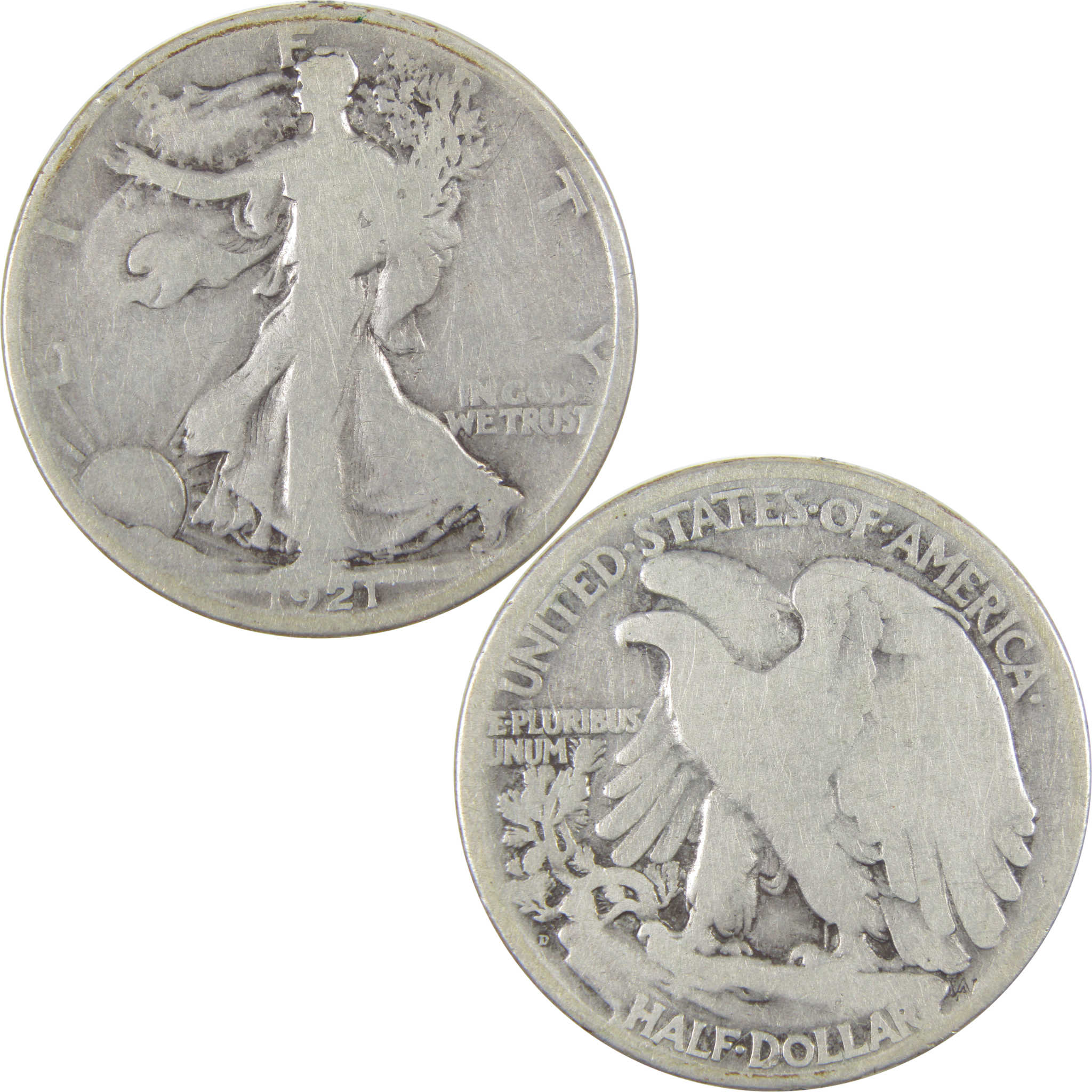1921 D Liberty Walking Half Dollar VG Details Silver 50c SKU:I16661