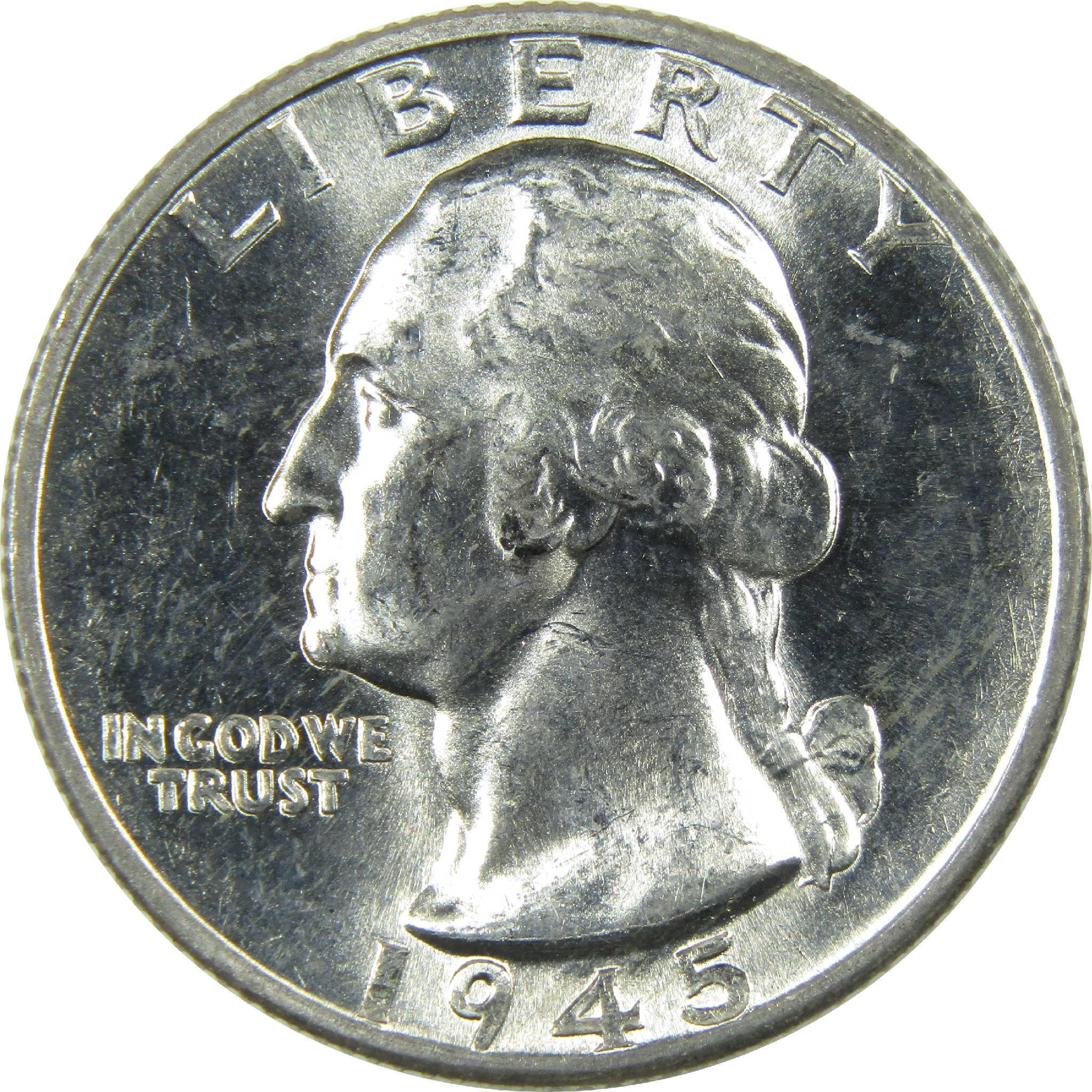 1945 D Washington Silver Quarter Uncirculated Mint State 25c Coin