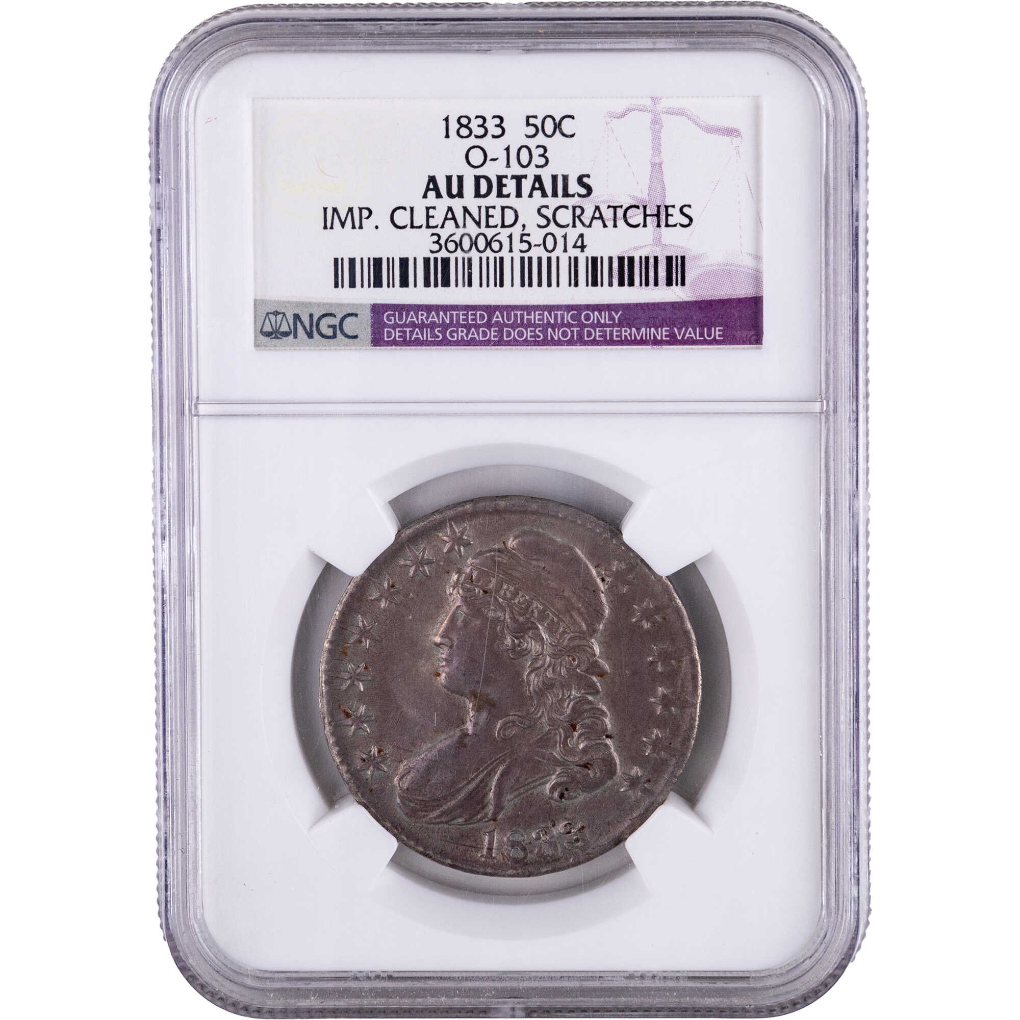 1833 Capped Bust Half Dollar AU About Unc Details NGC SKU:I12855