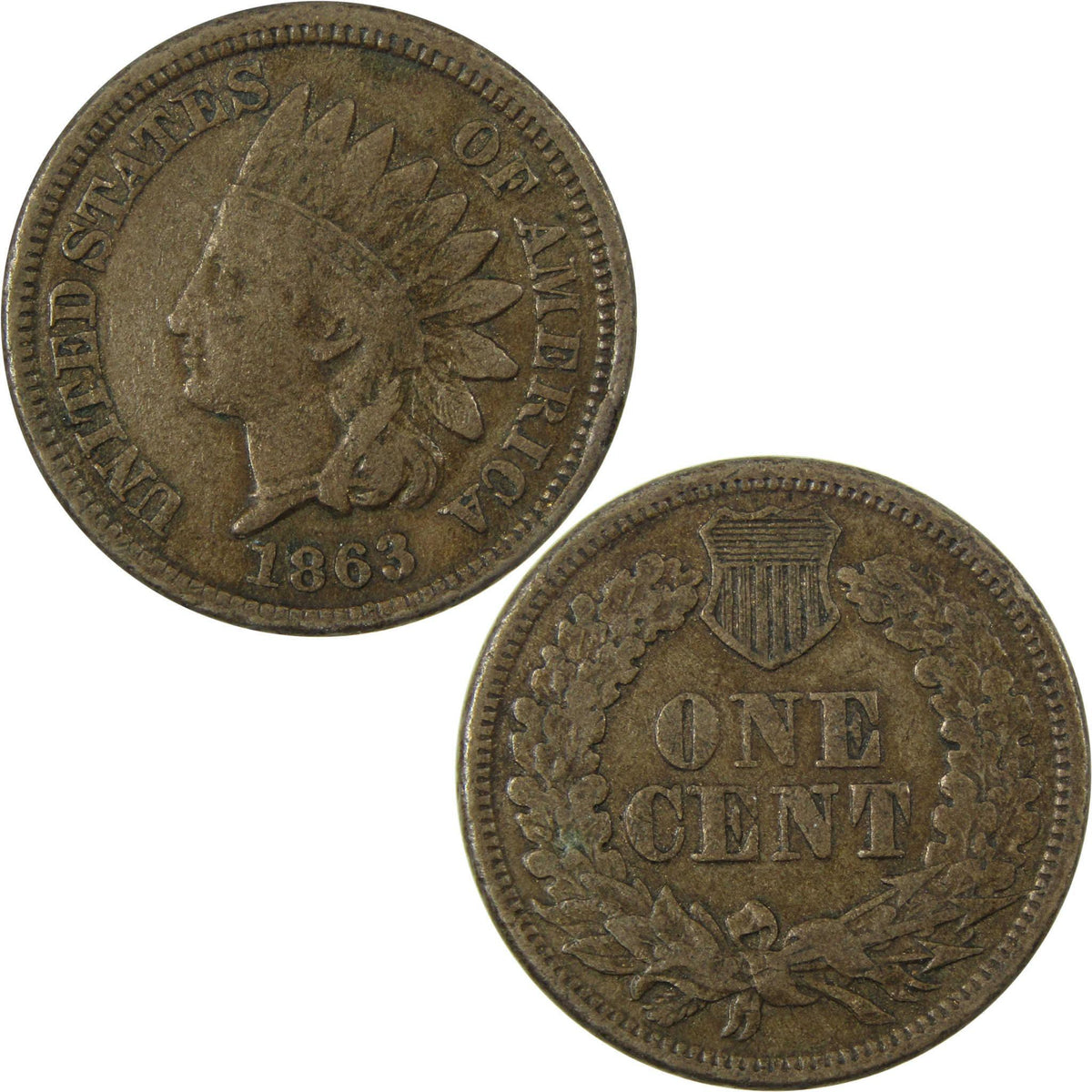 1863 Indian Head Cent F Fine Penny 1c Coin SKU:CP1279