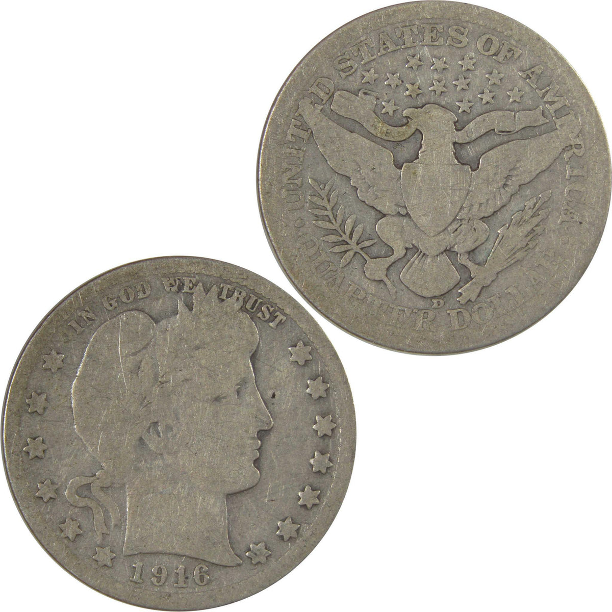 1916 D Barber Silver Quarter G Good 25c Coin SKU:I25155