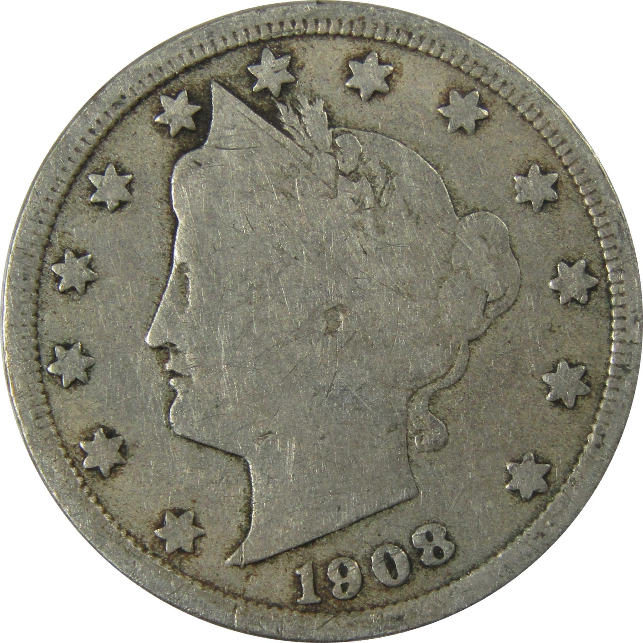 1908 Liberty Head V Nickel G Good 5c Coin Collectible SKU:I26917