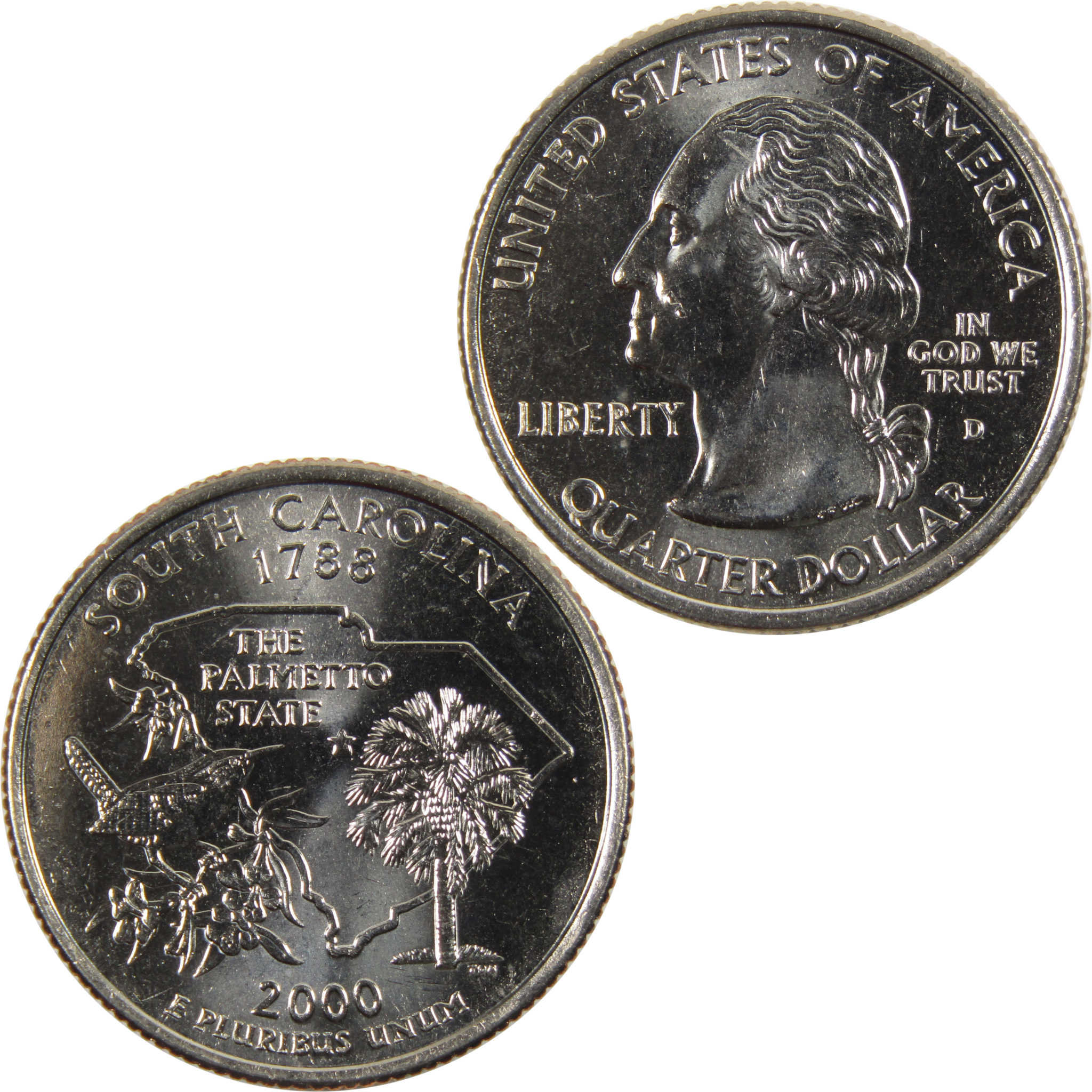 2000 D South Carolina State Quarter BU Uncirculated Clad 25c Coin