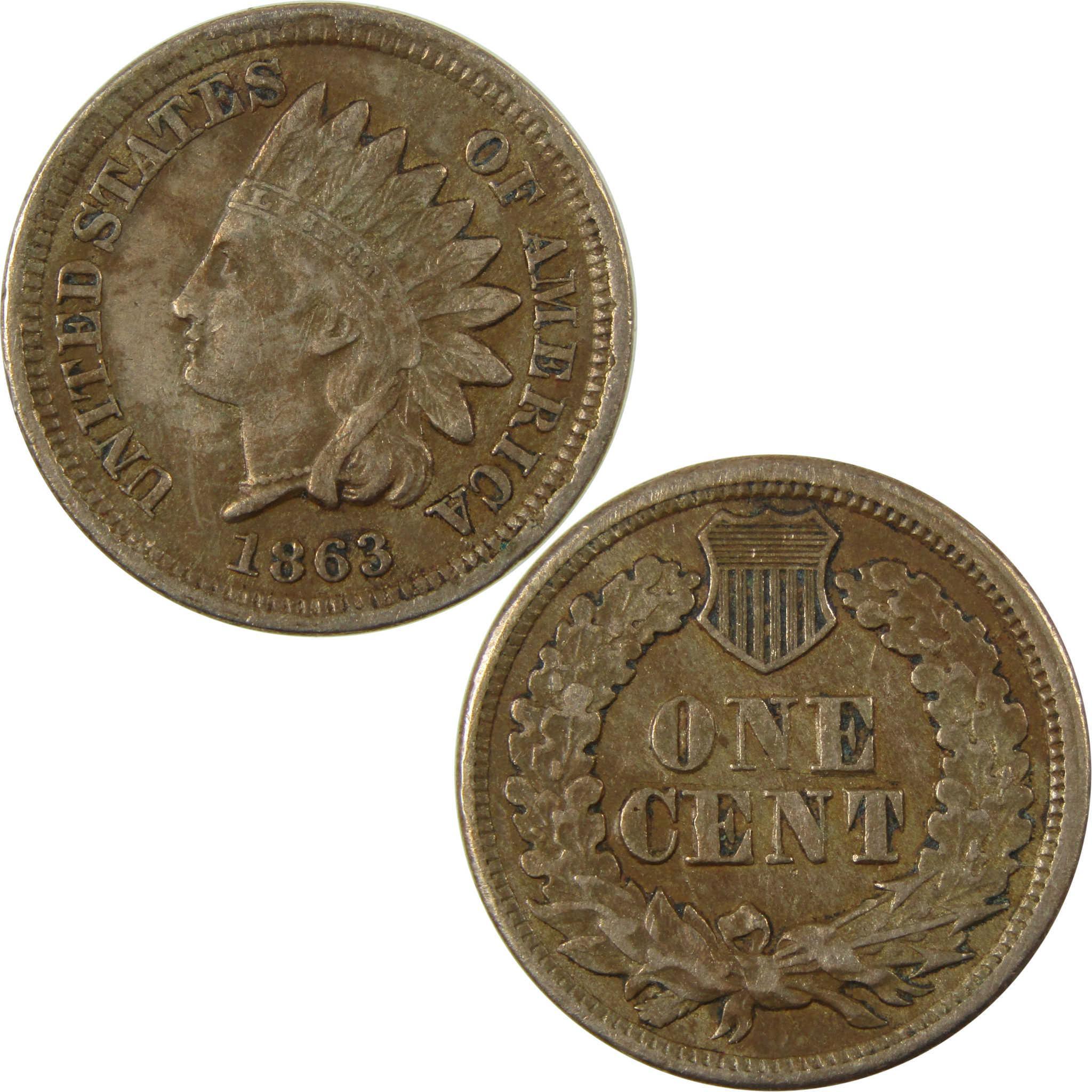 1863 Indian Head Cent VF Very Fine Penny 1c Coin SKU:CP1326