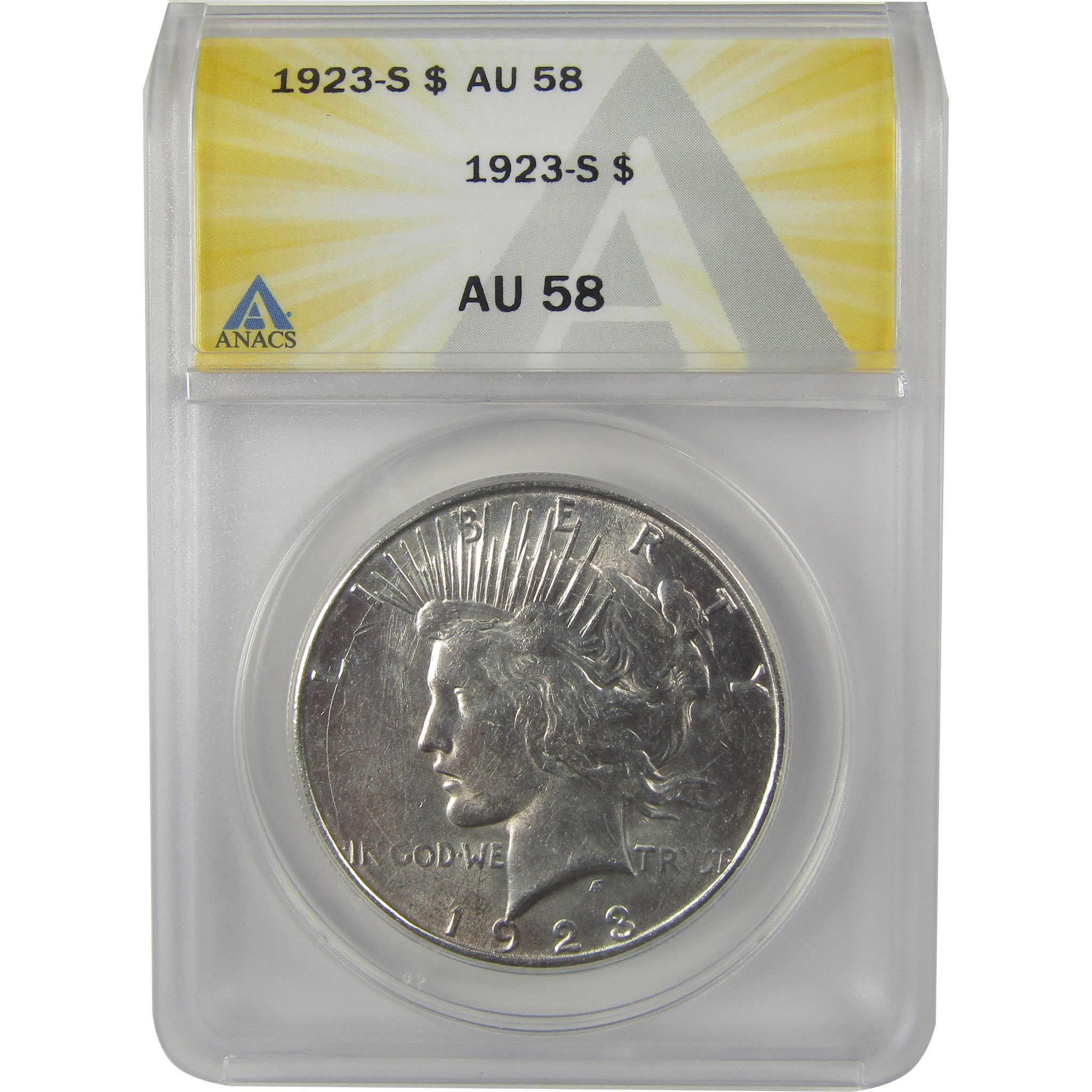 1923 S Peace Dollar AU 58 ANACS Silver $1 Coin SKU:I22224